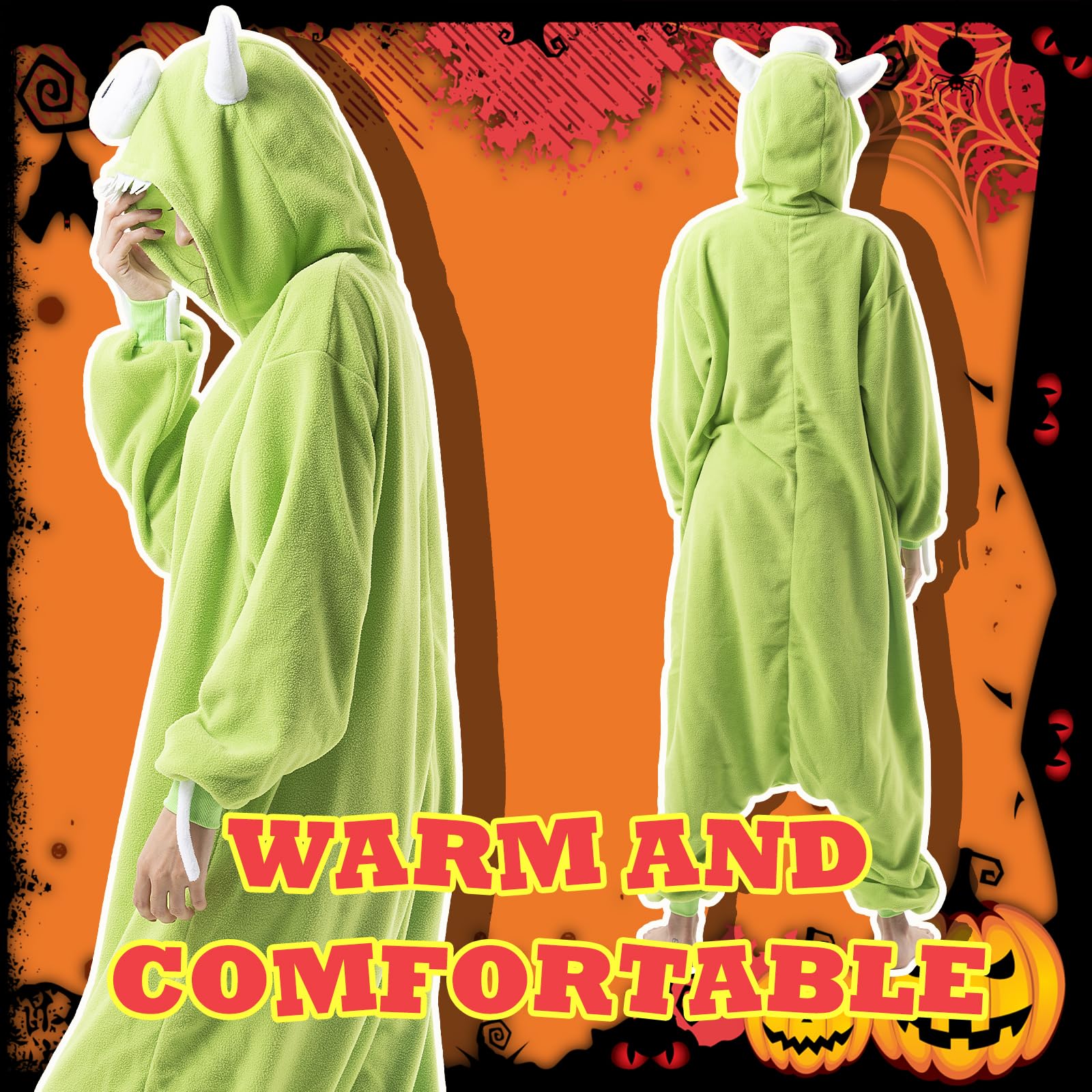 Beauty Shine Unisex Adult Onesie One Piece Pajamas Cosplay Cartoon Costume Halloween Christmas Sleepwear Jumpsuit Homewear(Mike Wazowski, Medium) - Image 2