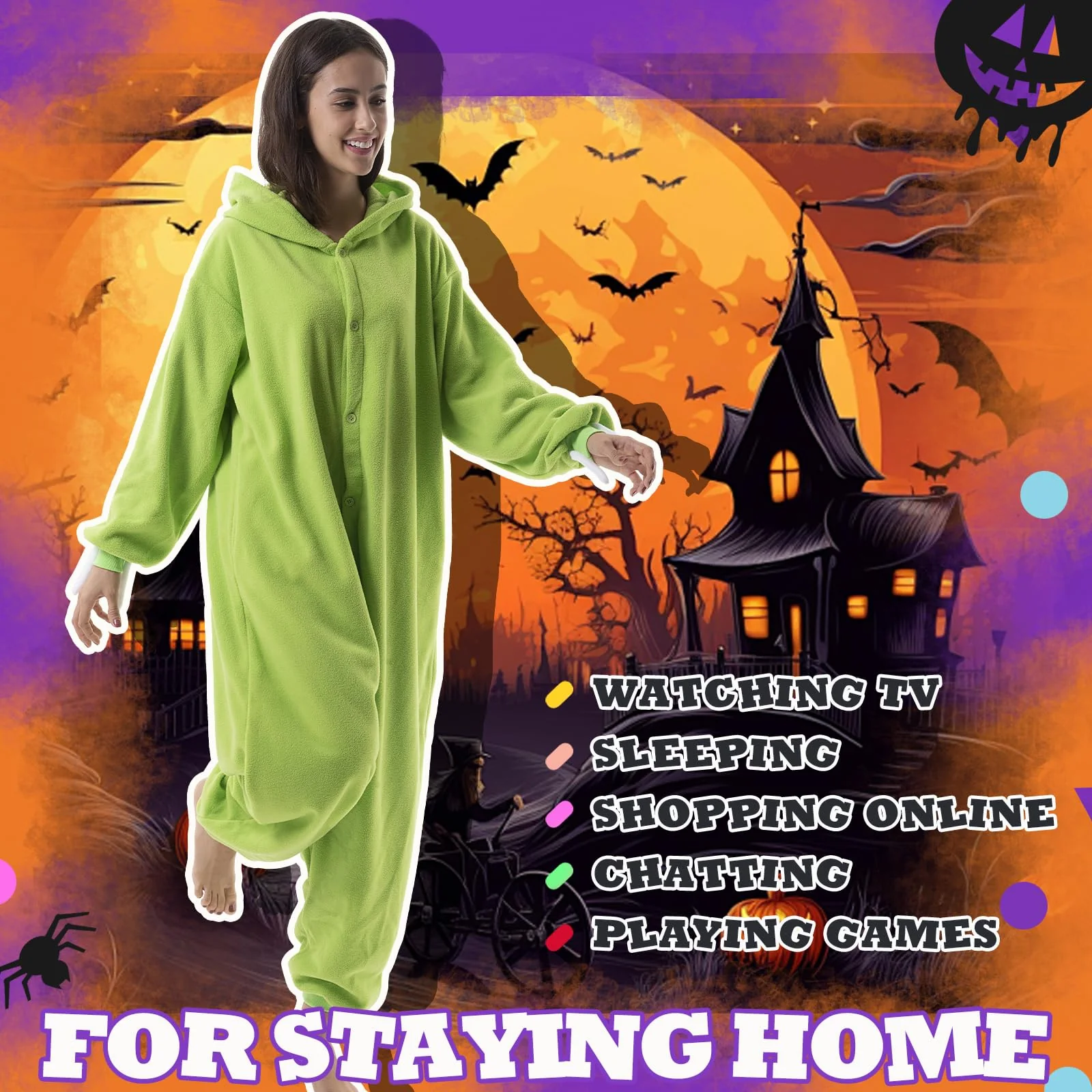 Beauty Shine Unisex Adult Onesie One Piece Pajamas Cosplay Cartoon Costume Halloween Christmas Sleepwear Jumpsuit Homewear(Mike Wazowski, Medium) - Image 5