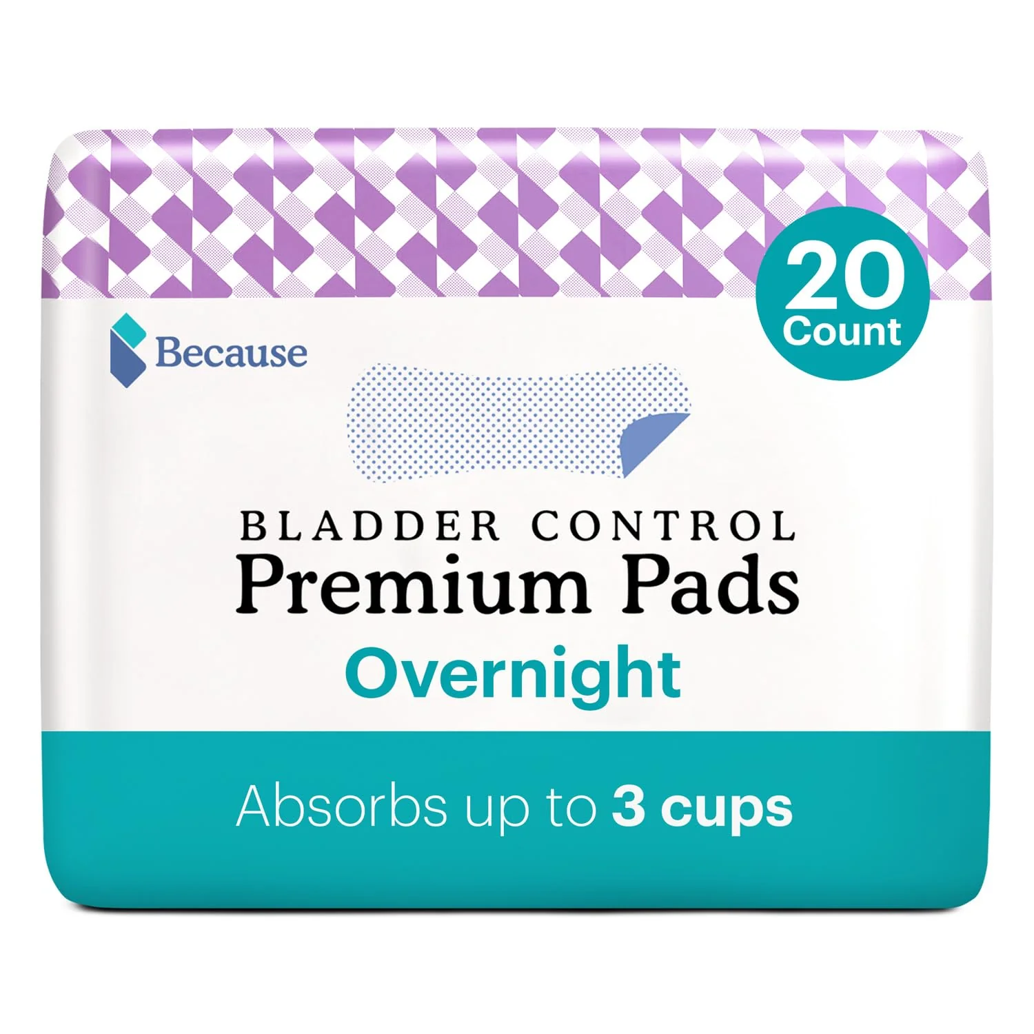 Because Incontinence Pads for Women - Extra Heavy Absorbency, Overnight Postpartum Incontinence Liners, 12hr Nighttime Leak-Free Protection, 20 Count