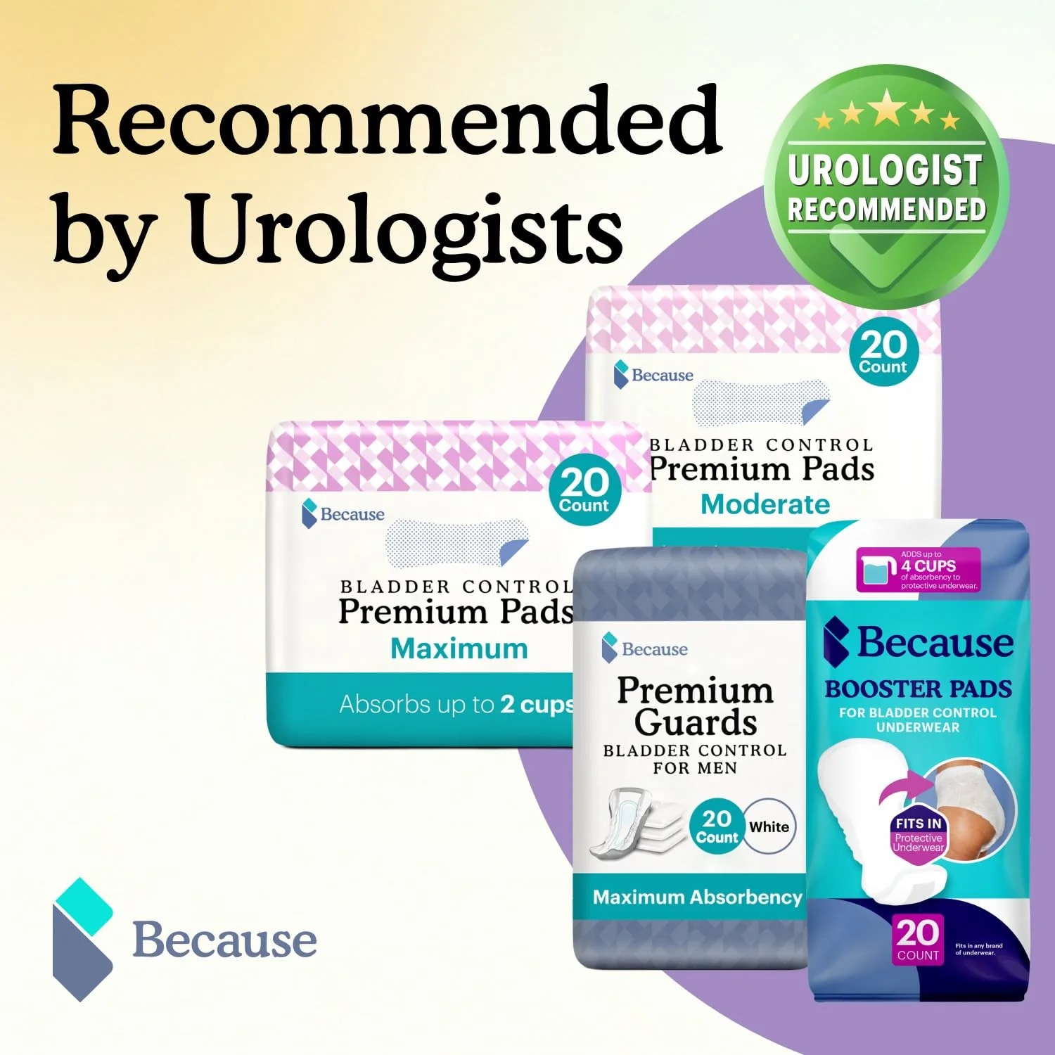 Because Incontinence Pads for Women - Extra Heavy Absorbency, Overnight Postpartum Incontinence Liners, 12hr Nighttime Leak-Free Protection, 20 Count - Image 2