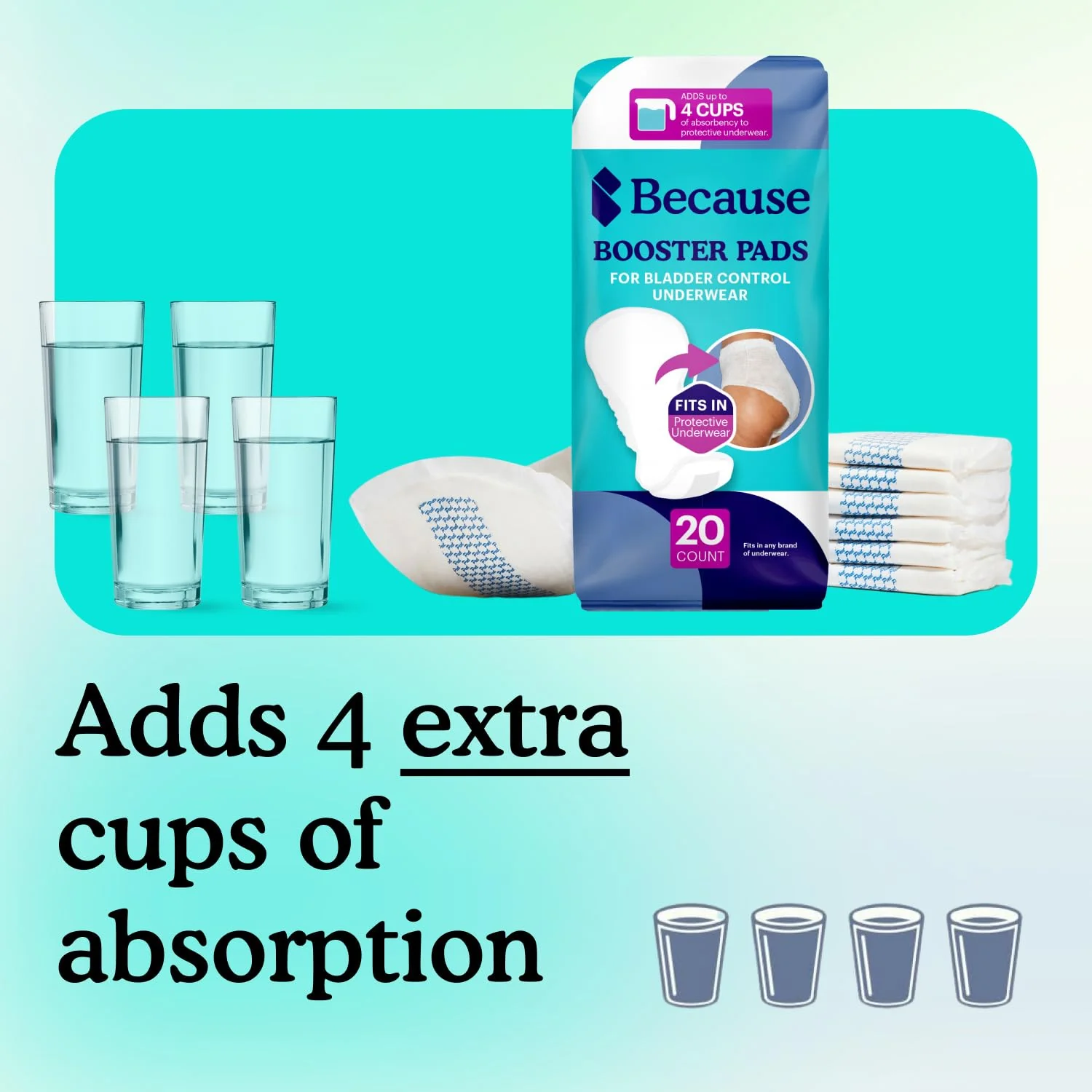 Because Overnight Booster Pads Fit All Adult Diapers, Helps Keep Your Adult Diaper Active All Night, Adds 4 Cups to Incontinence Underwear, Extra Absorbency, 60 Count - Image 6