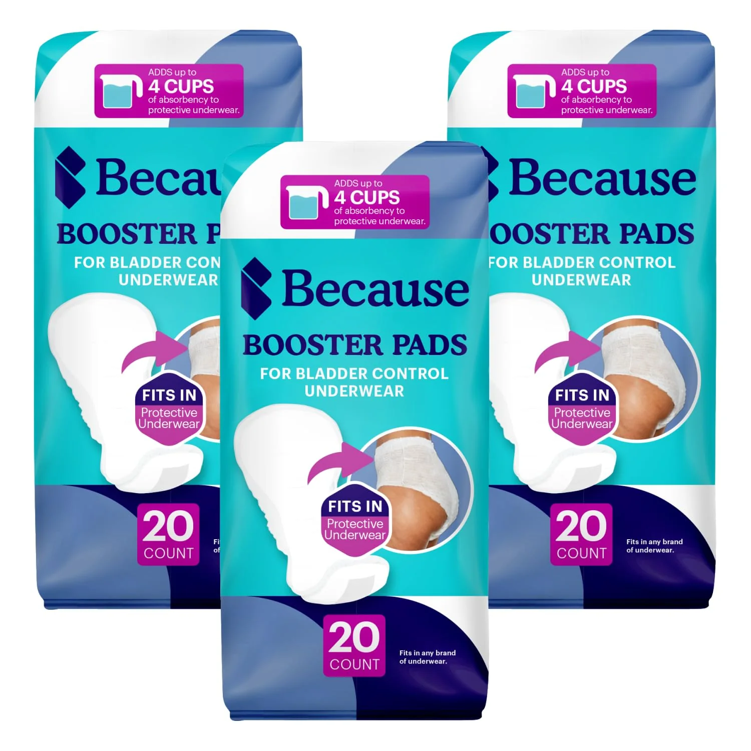 Because Overnight Booster Pads Fit All Adult Diapers, Helps Keep Your Adult Diaper Active All Night, Adds 4 Cups to Incontinence Underwear, Extra Absorbency, 60 Count - Image 8