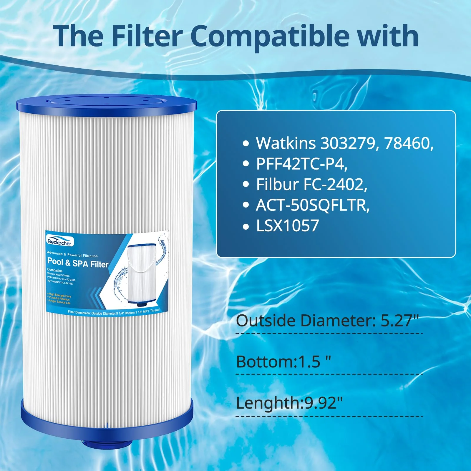 Beckacher FC-2402 Hot Tub Spa Filter, Compatible with Watkins 303279, PFF42TC-P4, 78460, FC-2402, Lifesmart, Freeflow, AquaTerra, Hydromaster, Grandmaster, Simplicity, Bermuda Hot Tub Filters, 2 Pack - Image 7