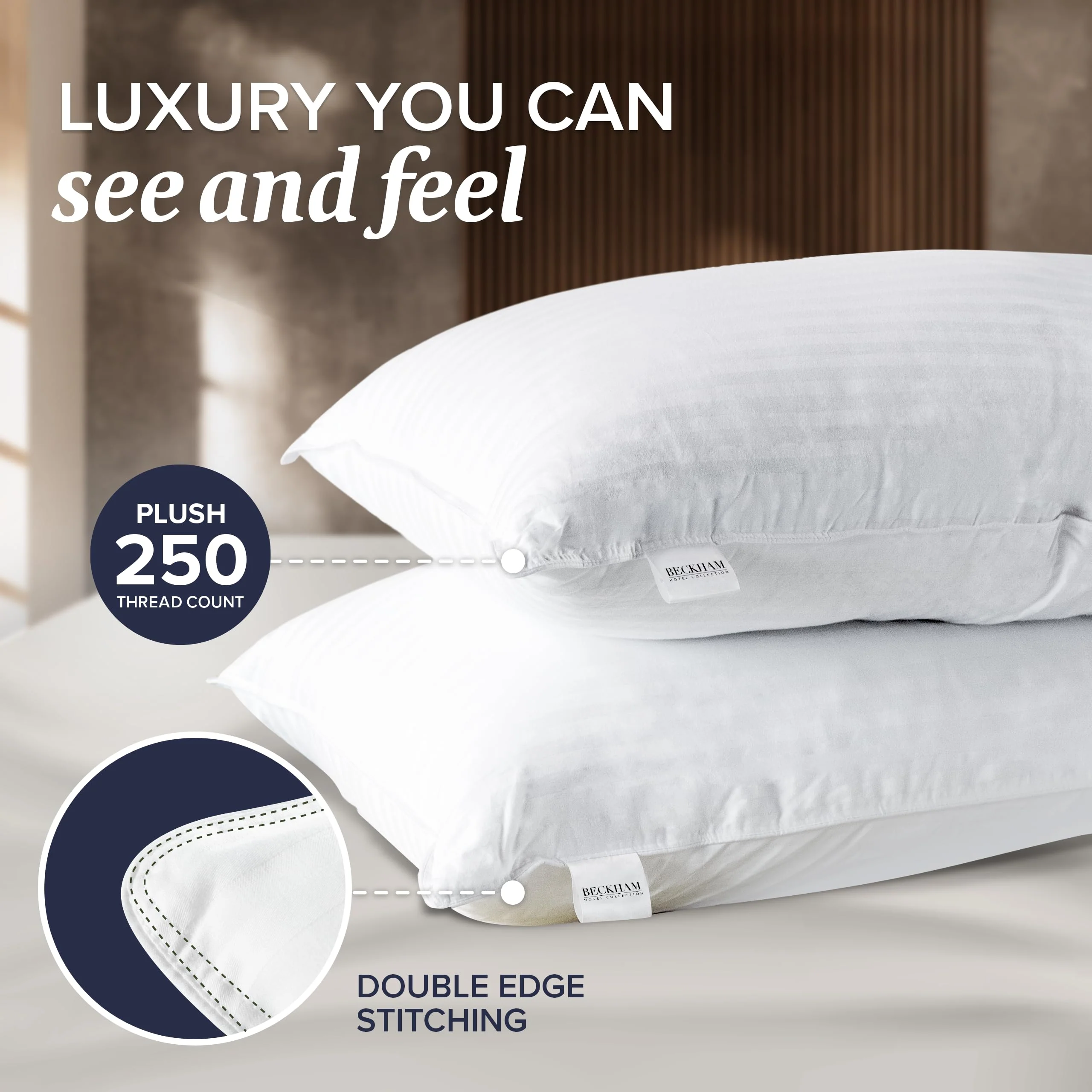 Beckham Hotel Collection Bed Pillows King Size Set of 2 - Down Alternative Pillow for Back, Stomach or Side Sleepers - Image 8