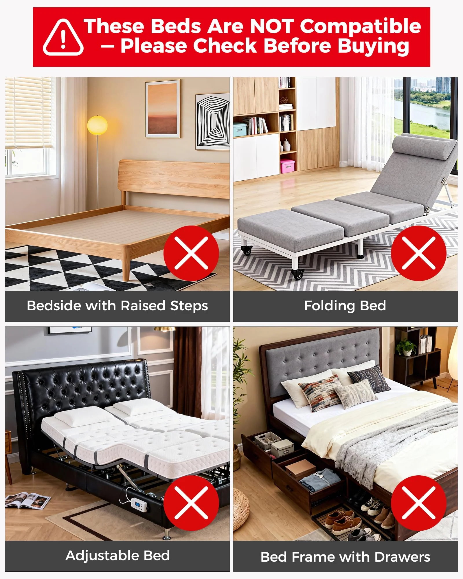 Bed Rails for Elderly Adults Safety, Bedrails for Elderly Adults Grab Bar Bed Handrails, Cane for Seniors with Non-Slip Ergonomic Handle and Storage Pocket, Fit Twin, Full, Queen, King - Image 6
