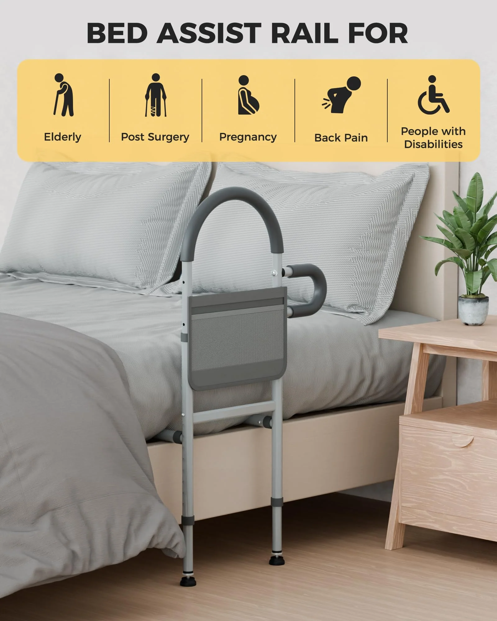 Bed Rails for Elderly Adults Safety, Bedrails for Elderly Adults Grab Bar Bed Handrails, Cane for Seniors with Non-Slip Ergonomic Handle and Storage Pocket, Fit Twin, Full, Queen, King - Image 7