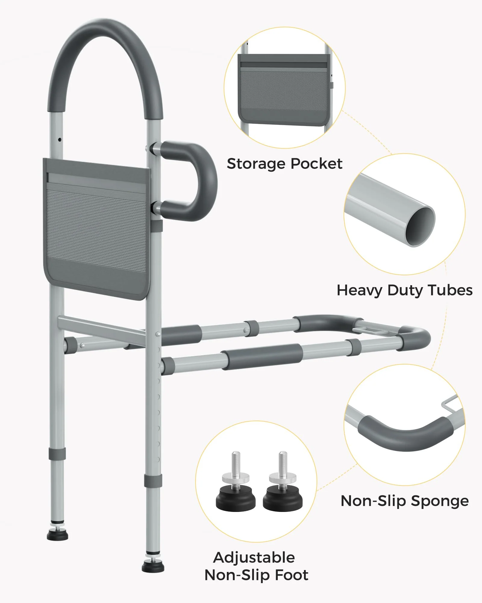Bed Rails for Elderly Adults Safety, Bedrails for Elderly Adults Grab Bar Bed Handrails, Cane for Seniors with Non-Slip Ergonomic Handle and Storage Pocket, Fit Twin, Full, Queen, King - Image 8