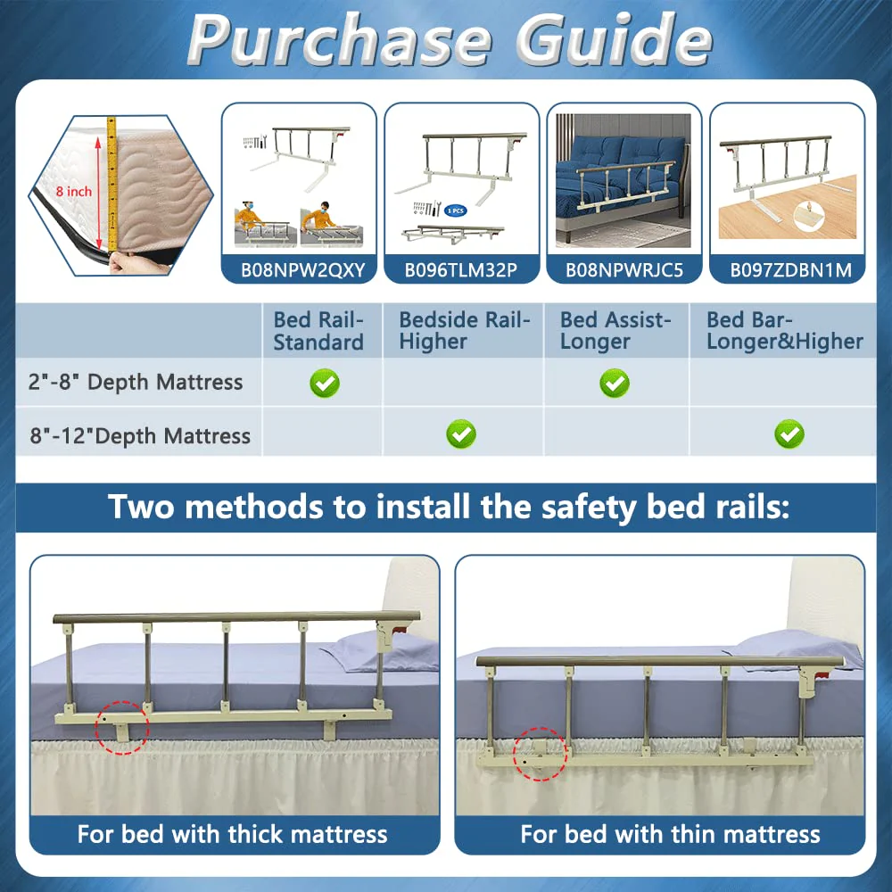 Bed Rails for Elderly Adults Seniors Assist Bar Bed Side Railing (Longer) - Image 2