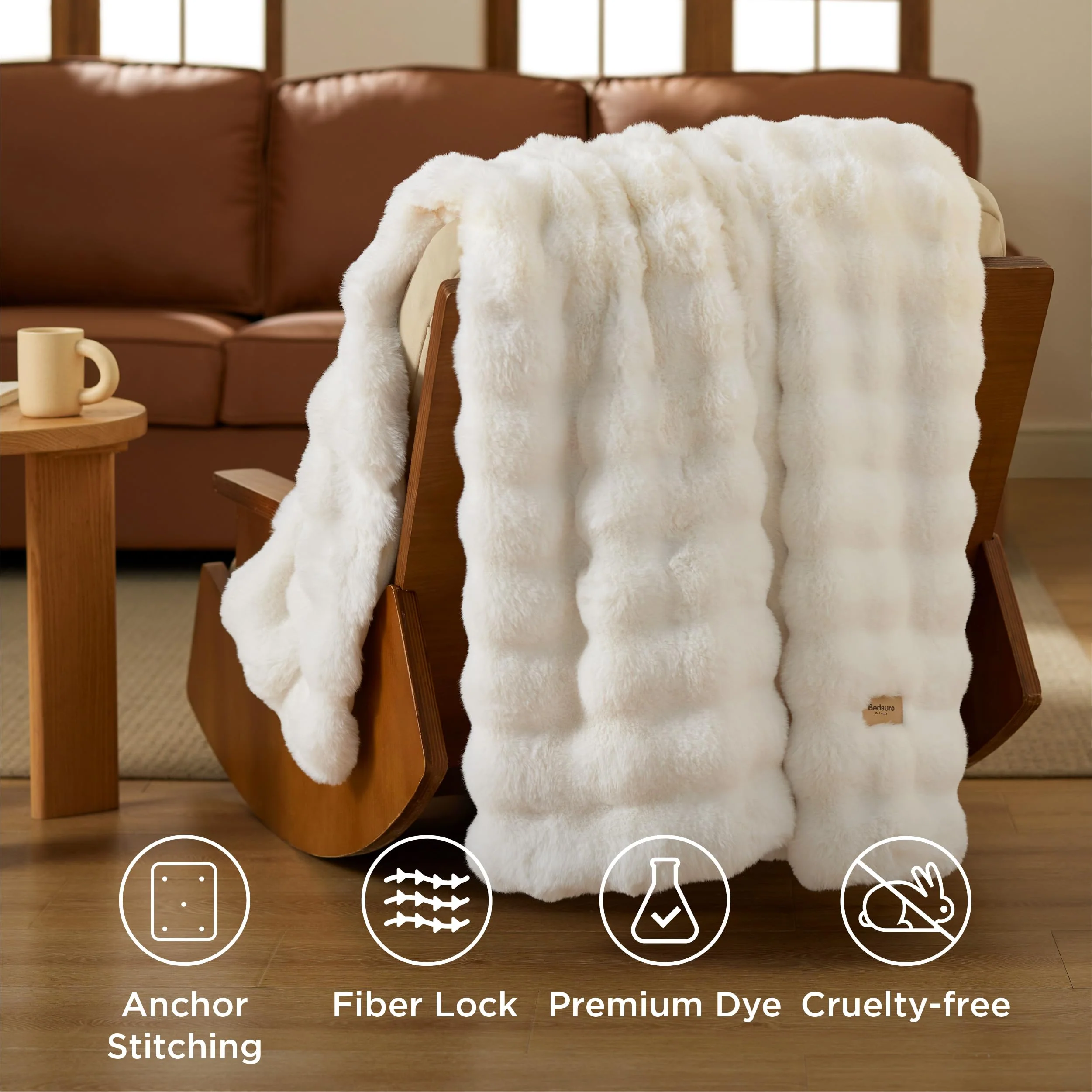 Bedsure GentleSoft Fluffy Throw Blanket, 870GSM Soft Bubble Faux Fur Throw Blanket for Couch, Fuzzy Plush Winter Decor for Christmas, Thick Warm Furry Cozy Gifts for Women Girls Mom, Cream, 50"x60" - Image 5