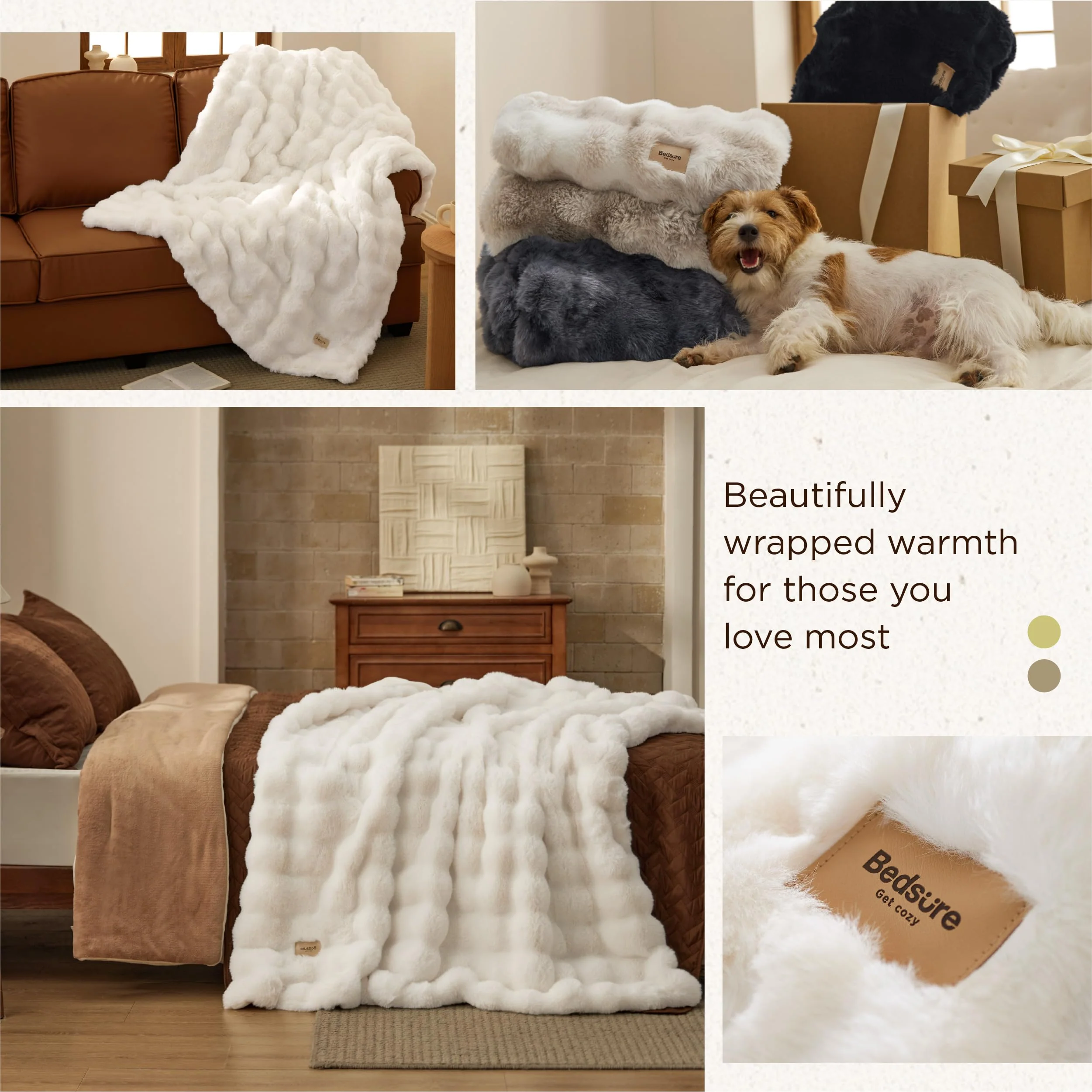 Bedsure GentleSoft Fluffy Throw Blanket, 870GSM Soft Bubble Faux Fur Throw Blanket for Couch, Fuzzy Plush Winter Decor for Christmas, Thick Warm Furry Cozy Gifts for Women Girls Mom, Cream, 50"x60" - Image 6