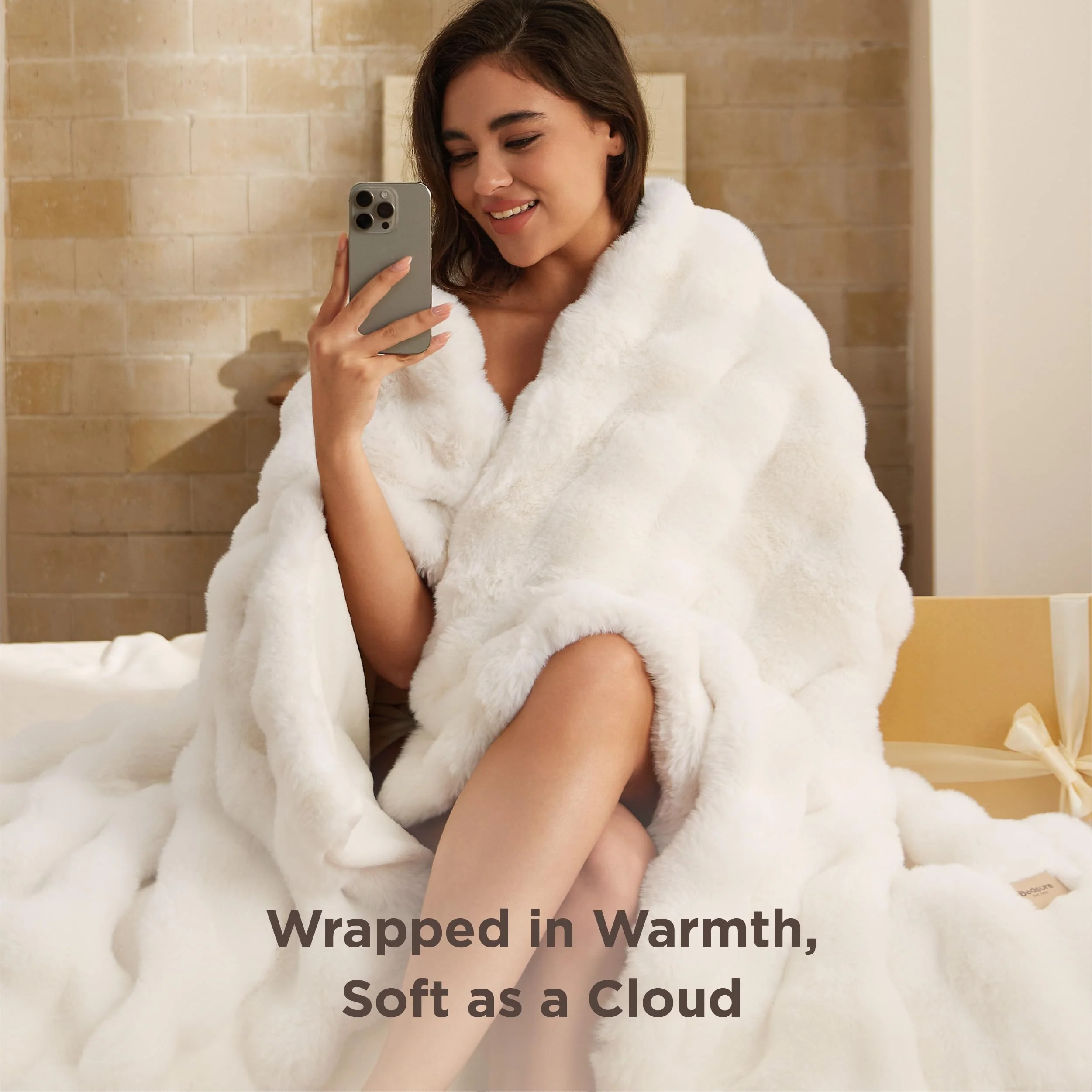 Bedsure GentleSoft Fluffy Throw Blanket, 870GSM Soft Bubble Faux Fur Throw Blanket for Couch, Fuzzy Plush Winter Decor for Christmas, Thick Warm Furry Cozy Gifts for Women Girls Mom, Cream, 50"x60" - Image 9