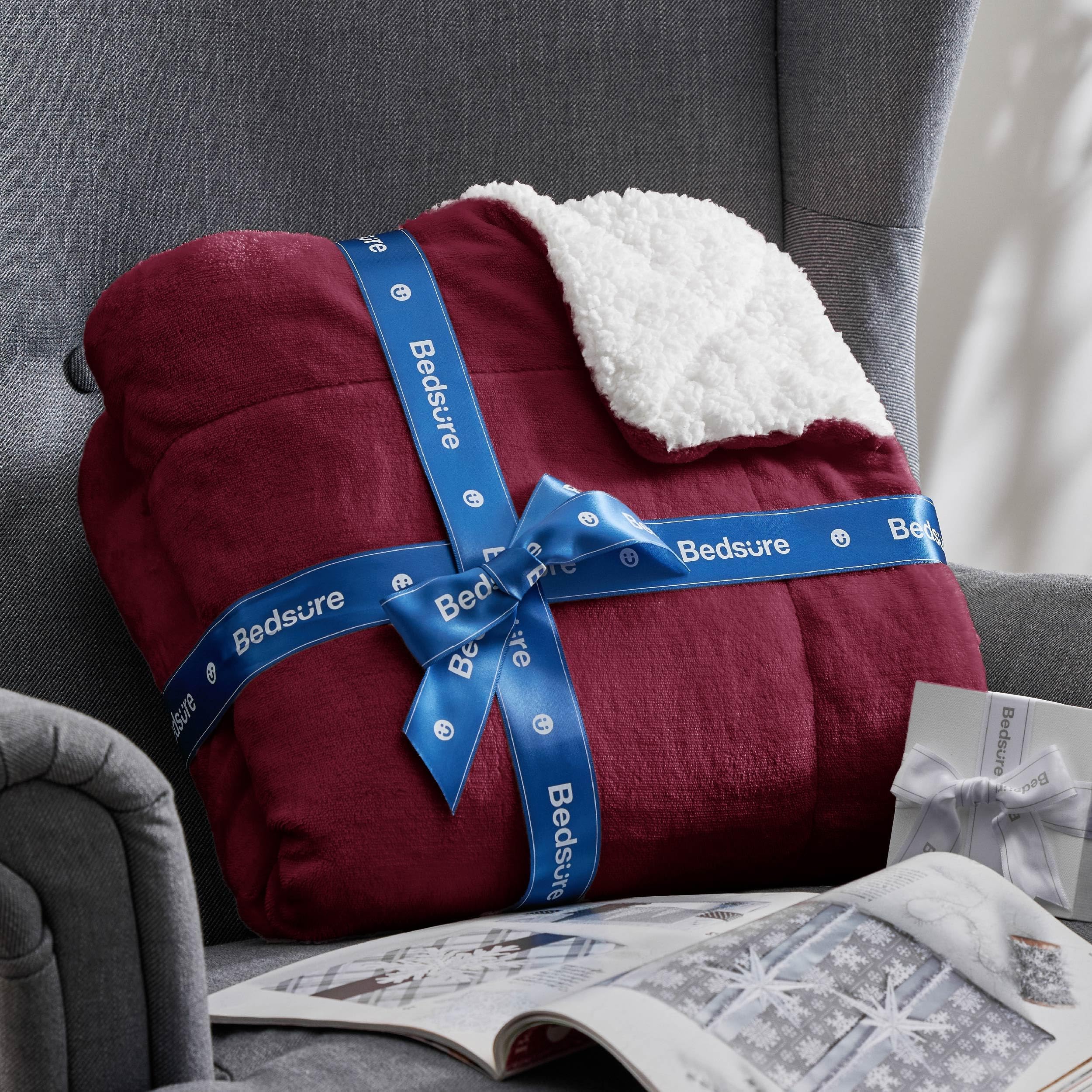 Bedsure GentleSoft Sherpa Fleece Throw Blanket for Couch, Non-Heated, Thick and Warm Throw for Girls and Women, Soft Fuzzy Plush Blanket for Winter, Red, 50x60 Inches