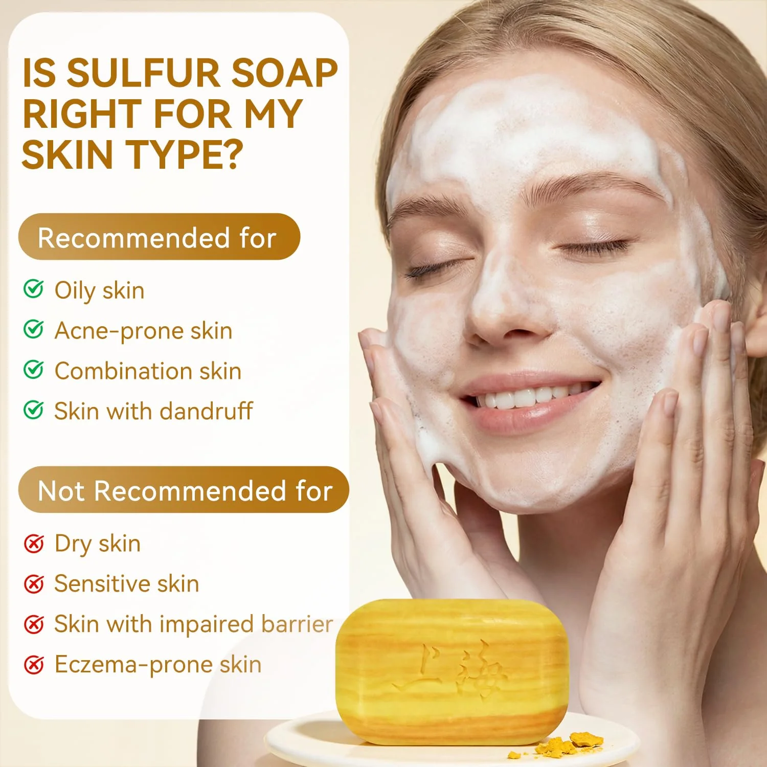 Bee & Flower Shanghai Sulfur Soap 10% Sulfur Soap Bar Face and Body Acne Treatment Sulphur Bar Soaps 3.4 Oz (6 Packs) - Image 6
