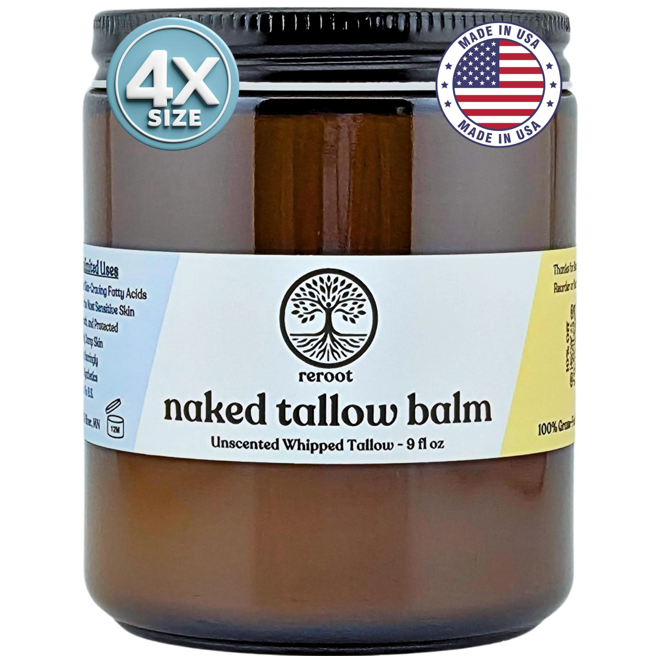 Beef Tallow for Skin - NAKED TALLOW BALM I 1 Ingredient - 100% Grass Fed Beef Tallow | Whole Body & Face | Whipped & UNSCENTED for Sensititve Dry Skin, Babies, Eczema, Psoriasis, Rosacea