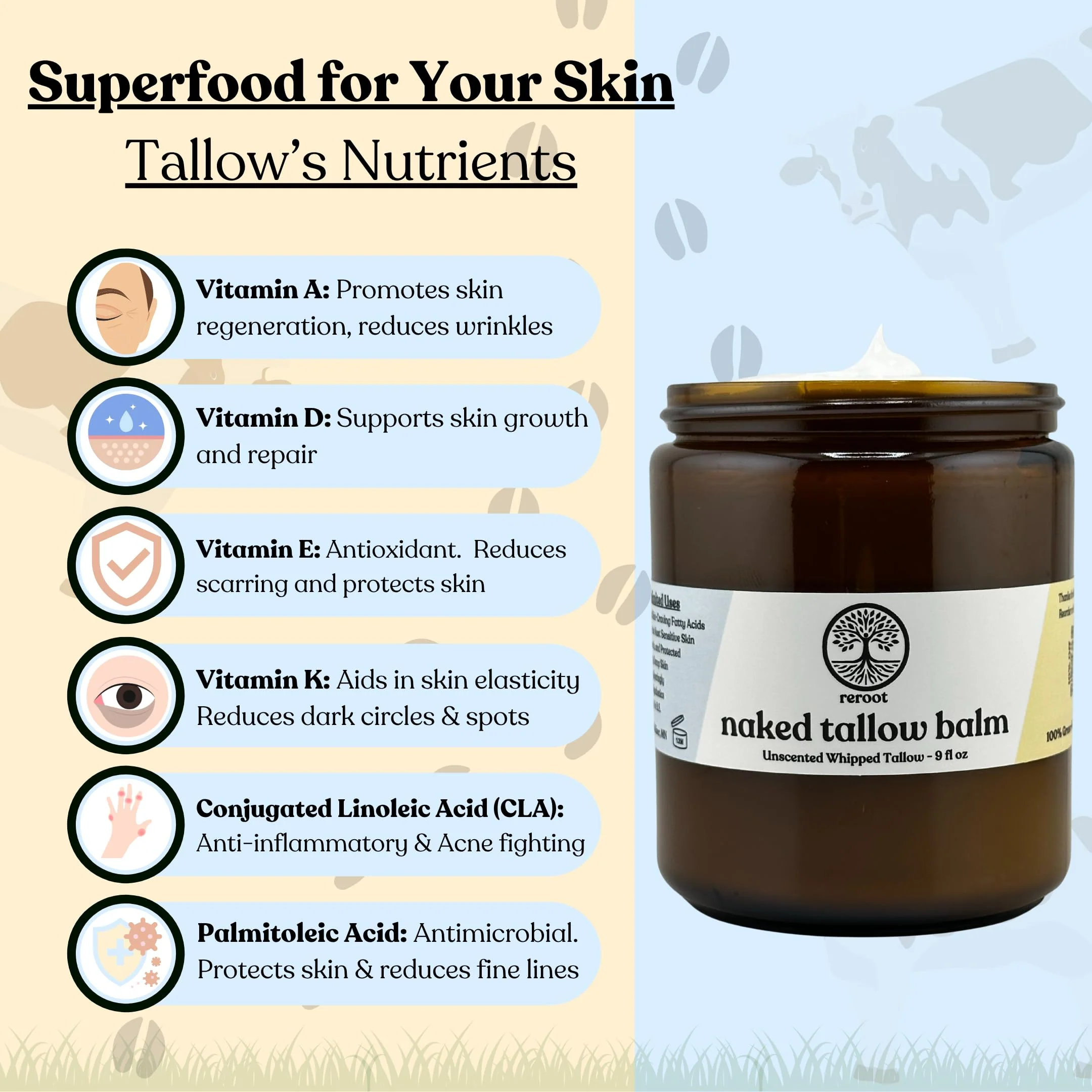 Beef Tallow for Skin - NAKED TALLOW BALM I 1 Ingredient - 100% Grass Fed Beef Tallow | Whole Body & Face | Whipped & UNSCENTED for Sensititve Dry Skin, Babies, Eczema, Psoriasis, Rosacea - Image 4