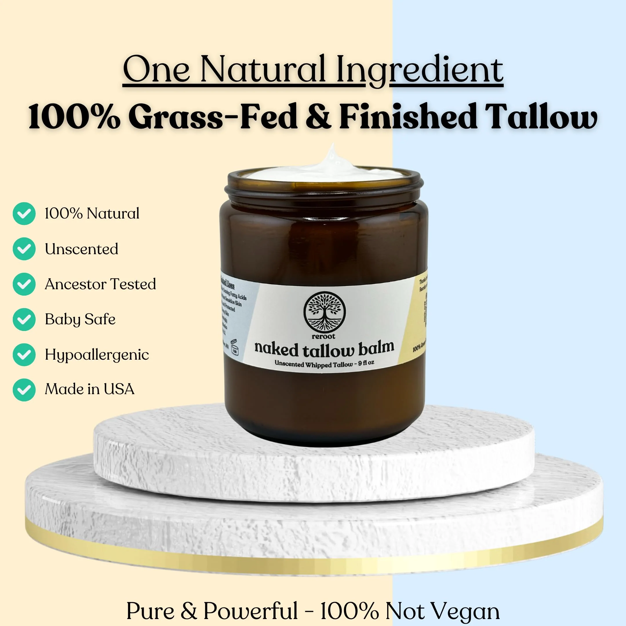 Beef Tallow for Skin - NAKED TALLOW BALM I 1 Ingredient - 100% Grass Fed Beef Tallow | Whole Body & Face | Whipped & UNSCENTED for Sensititve Dry Skin, Babies, Eczema, Psoriasis, Rosacea - Image 7