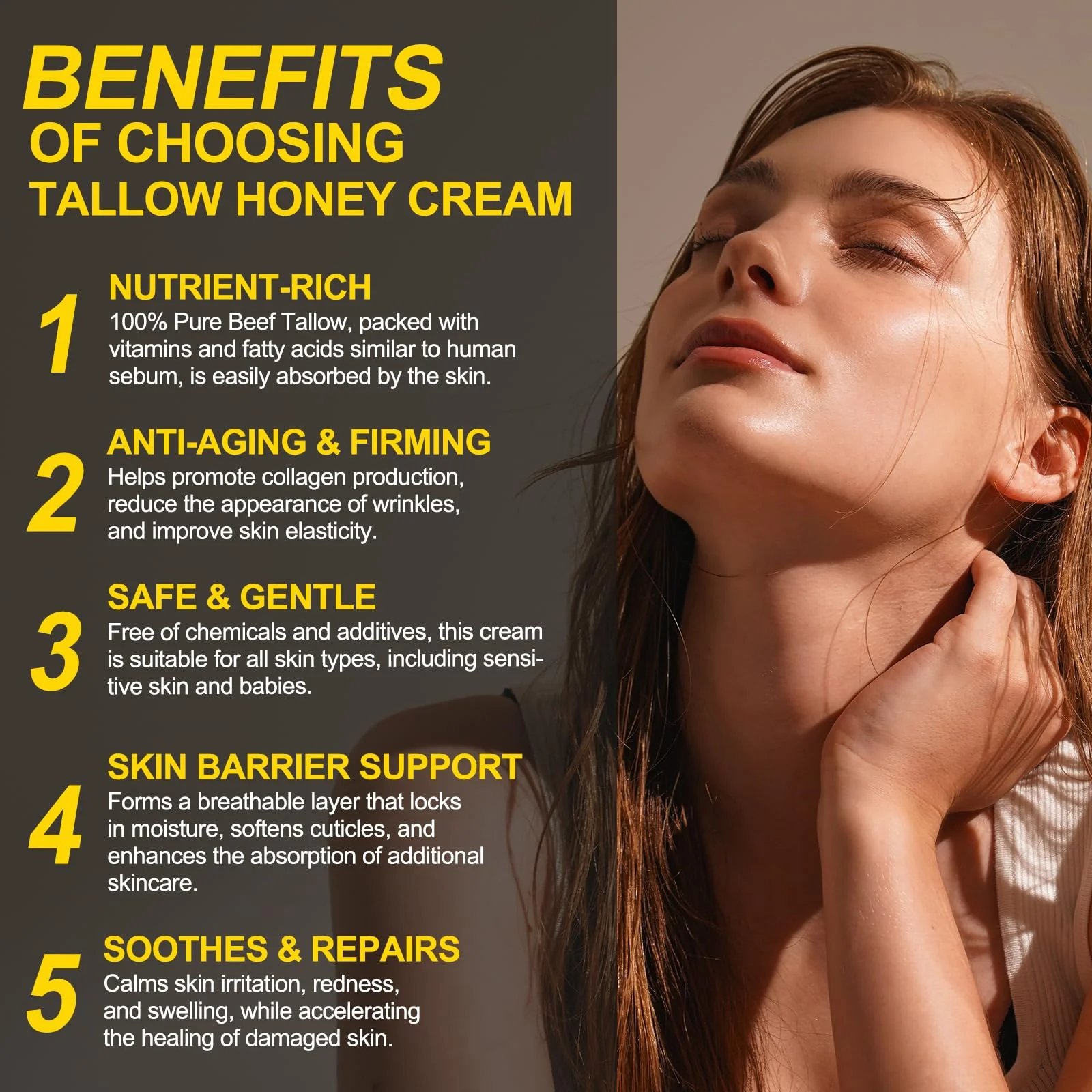 Beef Tallow for Skin, Whipped Tallow Honey Balm for Face -Grass Fed Beef Tallow & Raw Wild Honey - Organic Moisturizer for Soft, Smooth Skin- Light Scent, Moisturizing Natural Formula, 4.2 Oz - Image 2