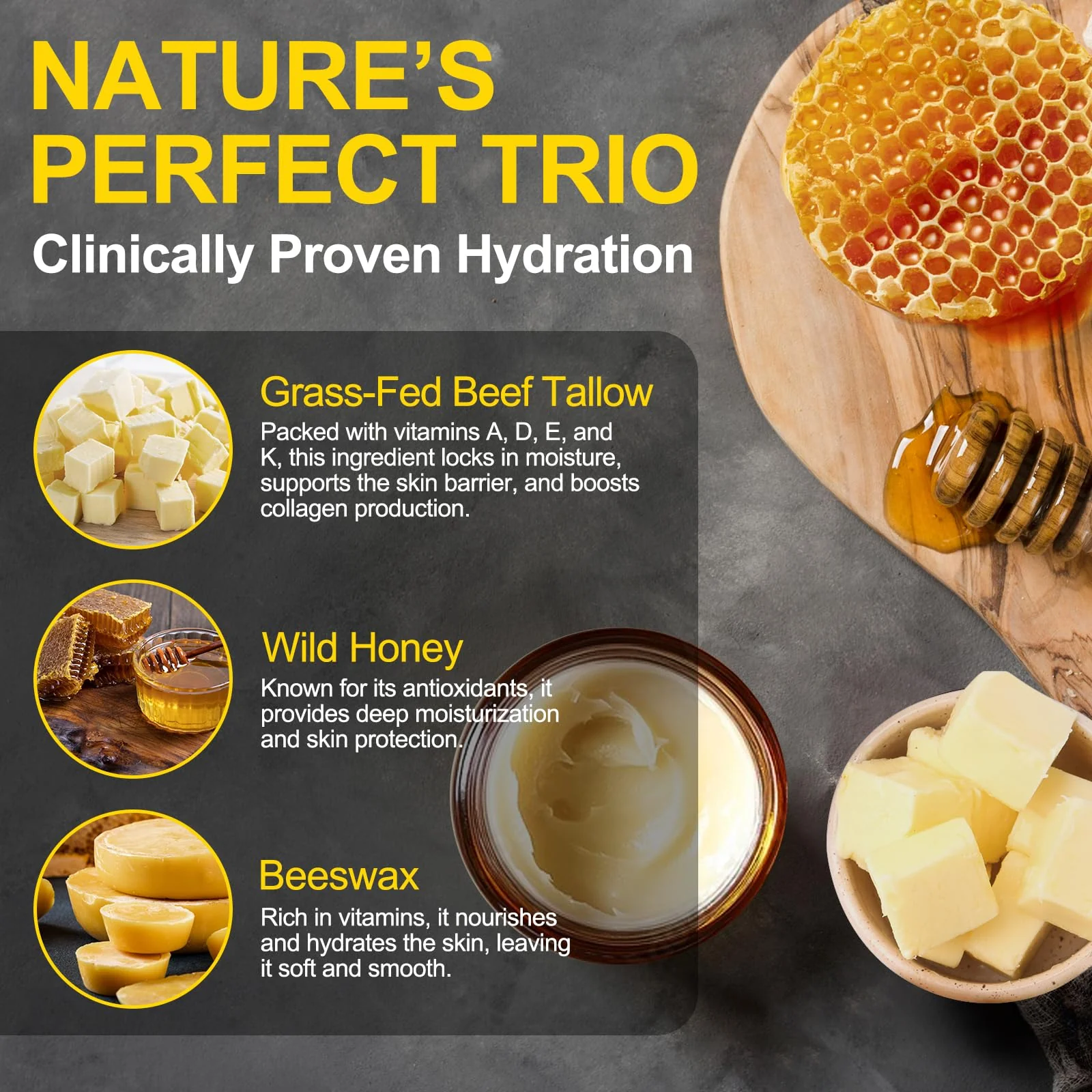 Beef Tallow for Skin, Whipped Tallow Honey Balm for Face -Grass Fed Beef Tallow & Raw Wild Honey - Organic Moisturizer for Soft, Smooth Skin- Light Scent, Moisturizing Natural Formula, 4.2 Oz - Image 7