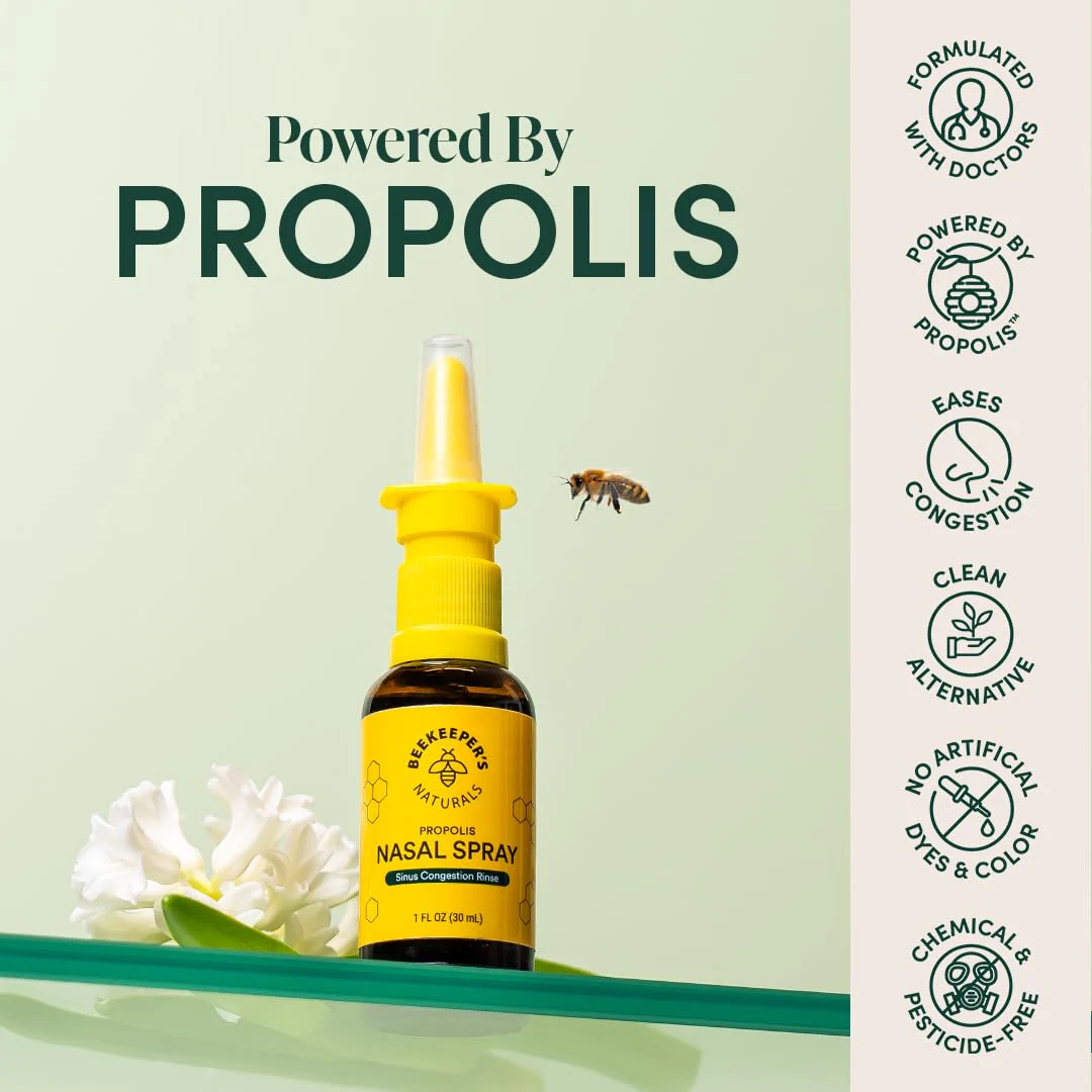 Beekeeper's Naturals Nasal Spray for Adults with Propolis, Xylitol & Saline, Clears Nasal Congestion, Moisturizes Sinus Canal, & Decongest Sinus Cavities, 1 fl oz(Pack of 2) - Image 3