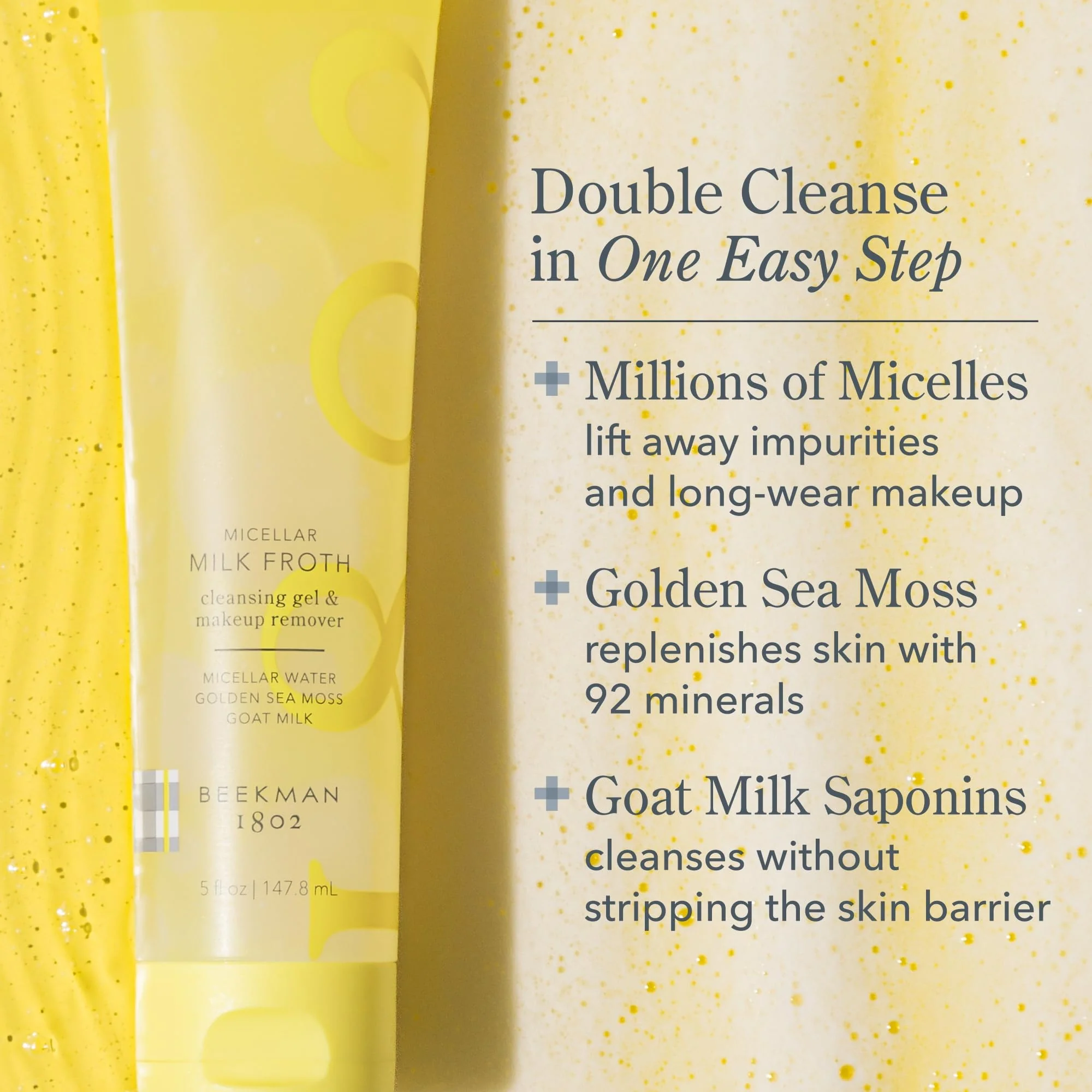 Beekman 1802 Micellar Milk Froth Face Wash – Hydrating Gel to Foam Facial Cleanser & Makeup Remover with Goat Milk & Golden Sea Moss, Gentle Foaming Face Wash for Sensitive Skin, 5 Fl Oz - Image 6