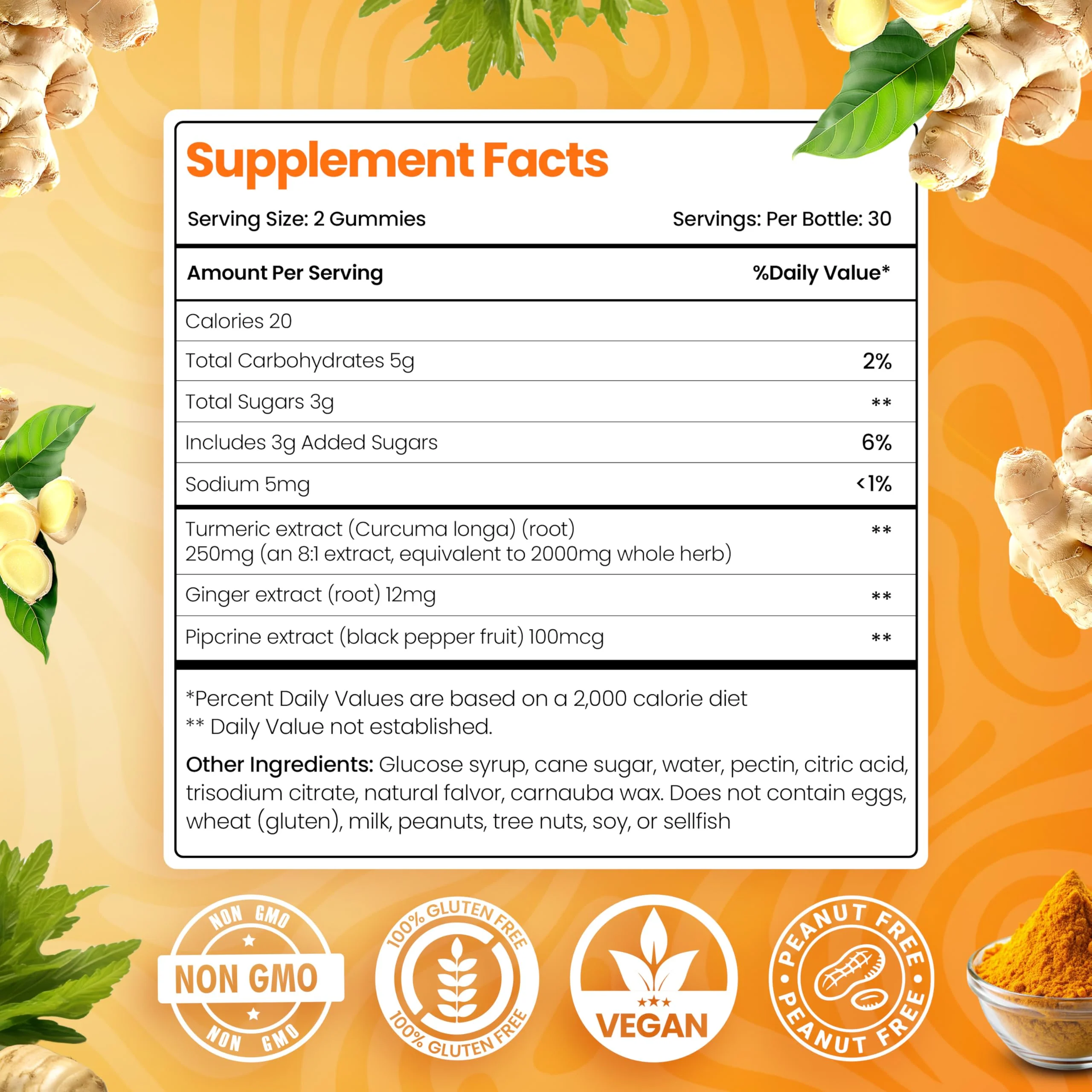 BeElevated Curcumin Turmeric Gummies – Extra Strength 2000mg Turmeric and Ginger Supplement Gummies with Black Pepper – Vegan and Non-GMO, Peach Flavor - Pack of 2 - Image 2