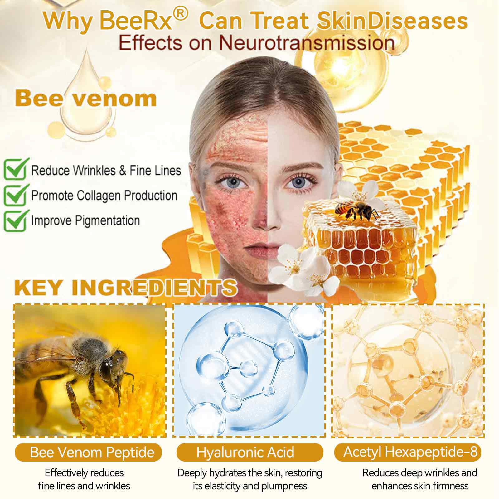 BeeRx Bee Venom Skin Treatment Cream, Professional Bee Venom Cream, BeeRx Anti Aging Serum, Repair,Reducing The Appearance of Blemishes, Natural Ingredients for All Skin Types (2 Bottle) - Image 2