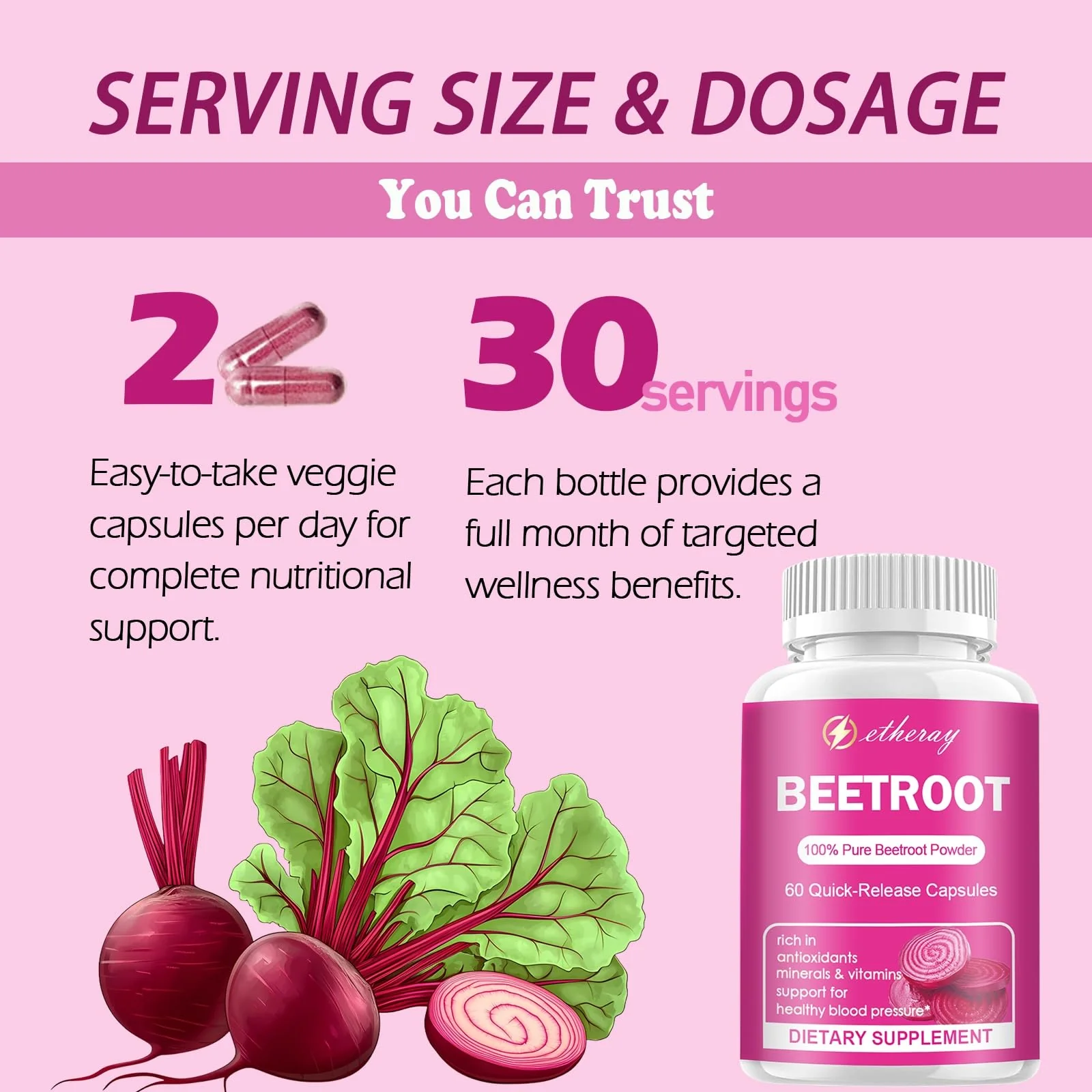 Beet Root Capsules - 1300mg Organic Pure Beetroot Beets Powder 60 Capsules-30 Days Supply | Natural & Vegan Supplement - Image 3