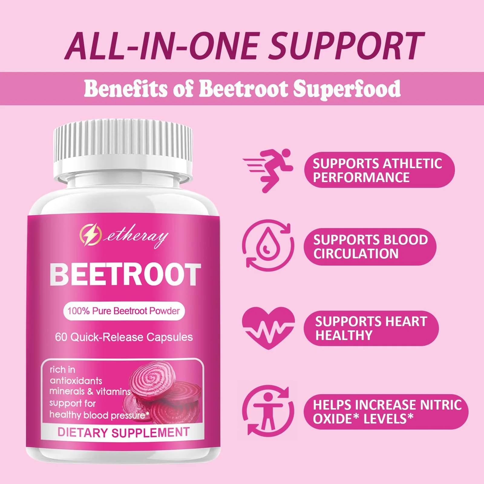 Beet Root Capsules - 1300mg Organic Pure Beetroot Beets Powder 60 Capsules-30 Days Supply | Natural & Vegan Supplement - Image 4