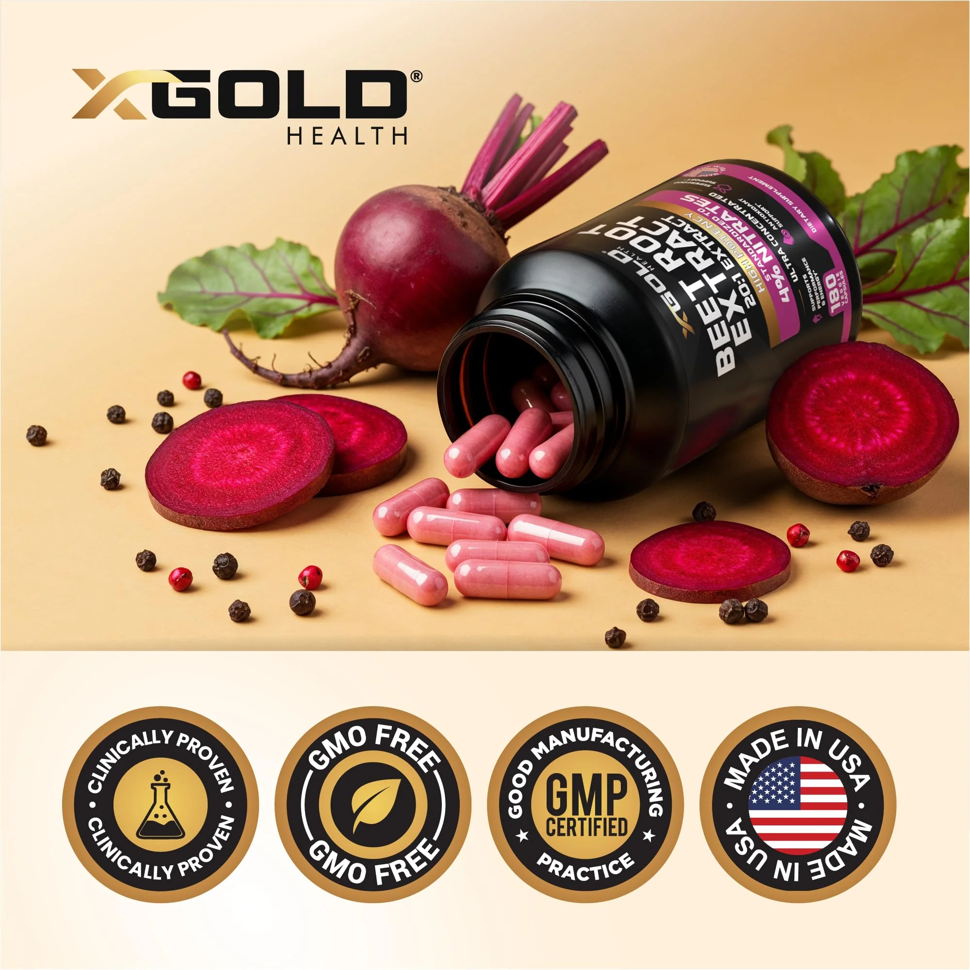Beet Root Extract 20:1- Concentrated Beet Root Capsules Supplement w/Black Pepper - High Nitrates - Natural Nitric Oxide Booster - Highly Concentrated & Bioavailable - Made in USA -180 Caps - Image 2