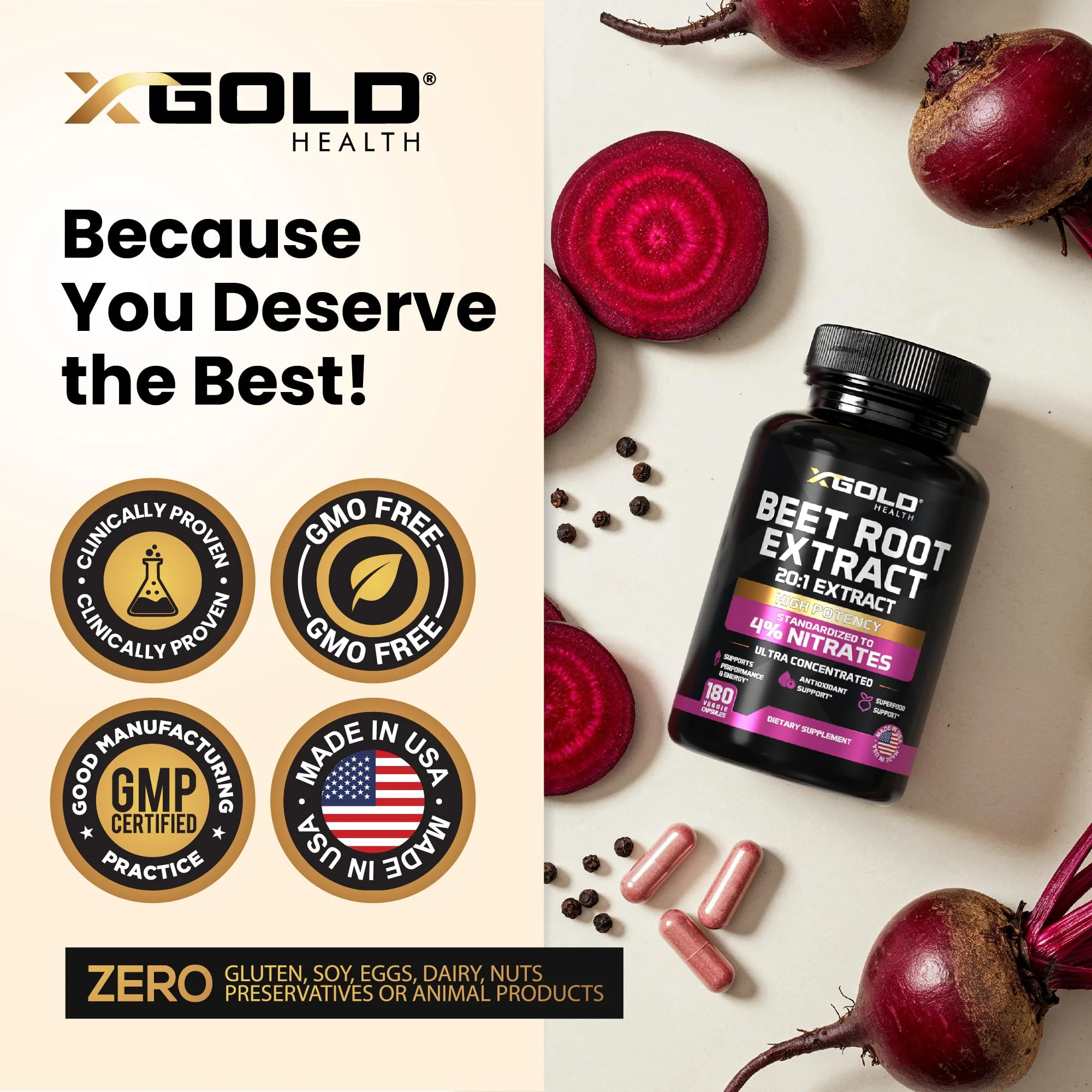 Beet Root Extract 20:1- Concentrated Beet Root Capsules Supplement w/Black Pepper - High Nitrates - Natural Nitric Oxide Booster - Highly Concentrated & Bioavailable - Made in USA -180 Caps - Image 3