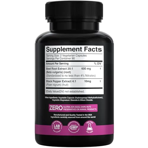 Beet Root Extract 20:1- Concentrated Beet Root Capsules Supplement w/Black Pepper - High Nitrates - Natural Nitric Oxide Booster - Highly Concentrated & Bioavailable - Made in USA -180 Caps - Image 8