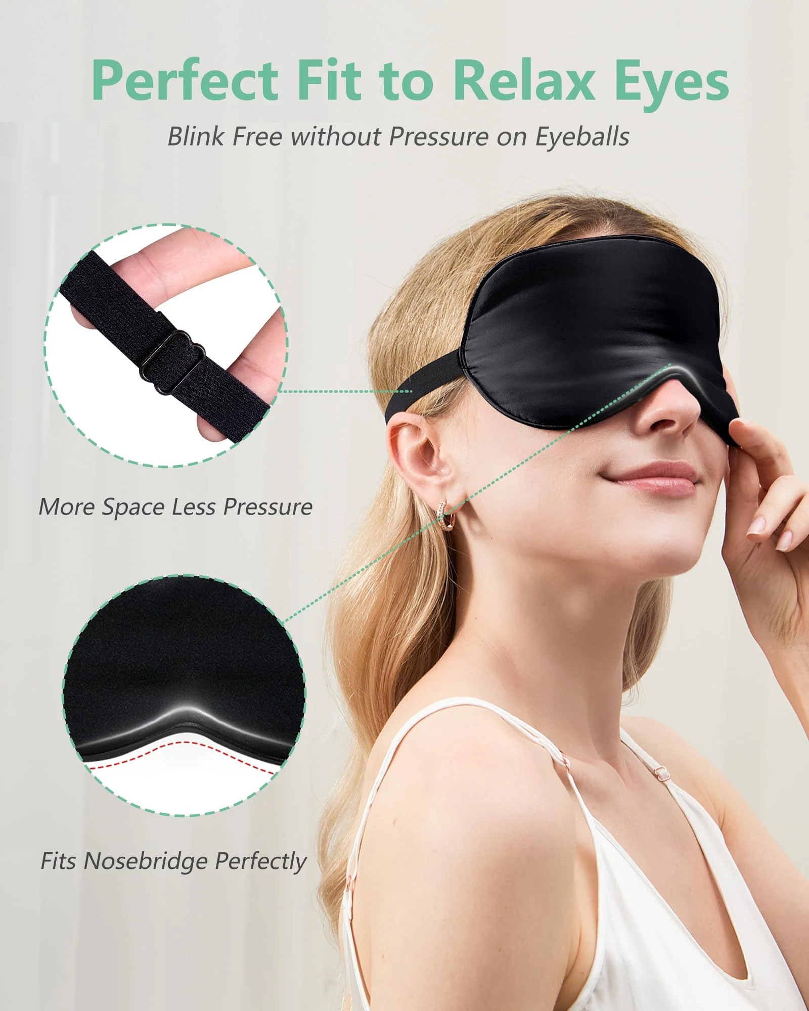 BeeVines 100% Real Mulberry Silk 2 Pack Sleep Mask, Pure Silk Eye Masks with Adjustable Strap for Sleeping, 100% Block Light Eye Shade Cover, Reduces Puffy Eyes Traveling Gifts(Black & Galaxy Grey) - Image 3