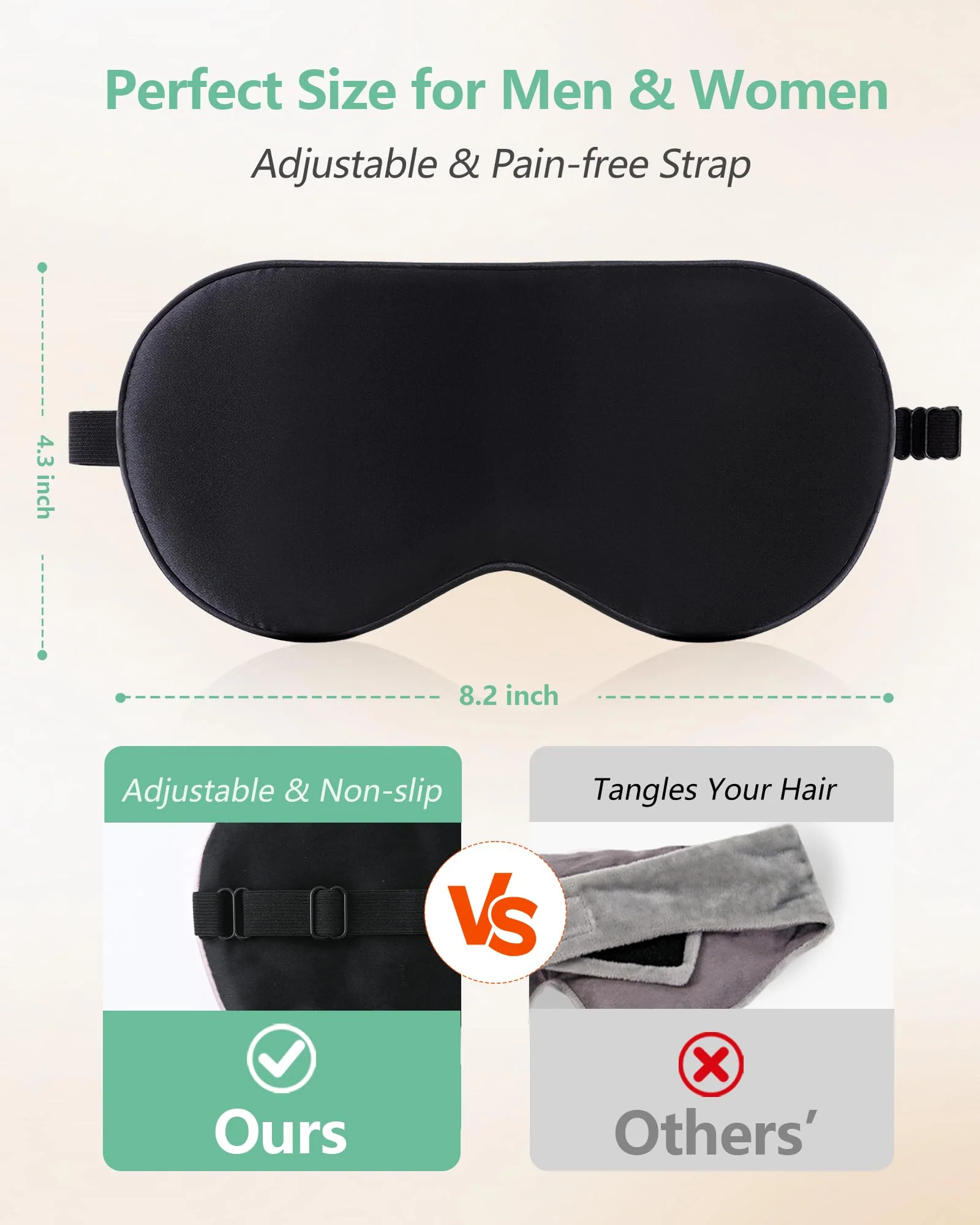 BeeVines 100% Real Mulberry Silk 2 Pack Sleep Mask, Pure Silk Eye Masks with Adjustable Strap for Sleeping, 100% Block Light Eye Shade Cover, Reduces Puffy Eyes Traveling Gifts(Black & Galaxy Grey) - Image 4