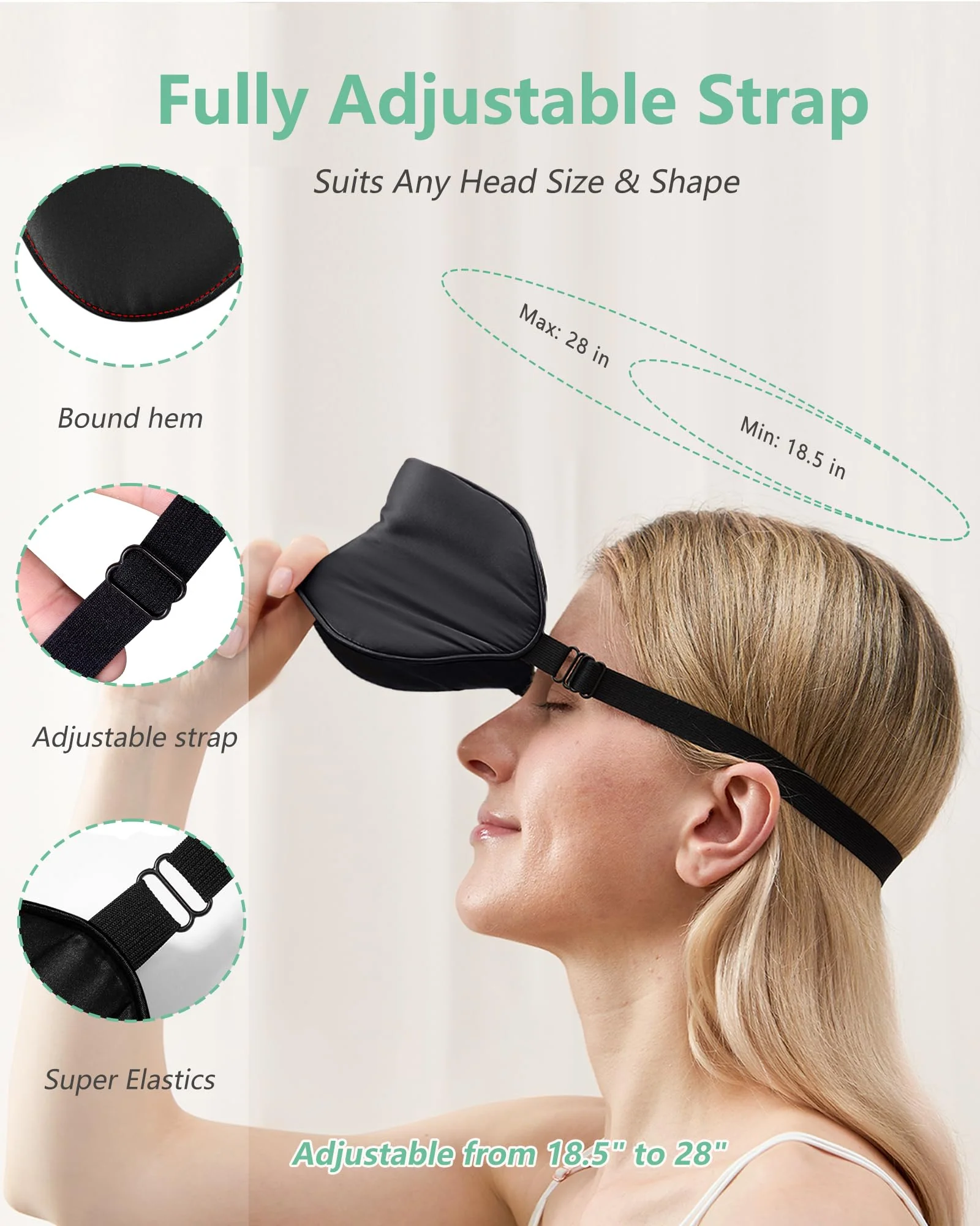 BeeVines 100% Real Mulberry Silk 2 Pack Sleep Mask, Pure Silk Eye Masks with Adjustable Strap for Sleeping, 100% Block Light Eye Shade Cover, Reduces Puffy Eyes Traveling Gifts(Black & Galaxy Grey) - Image 5