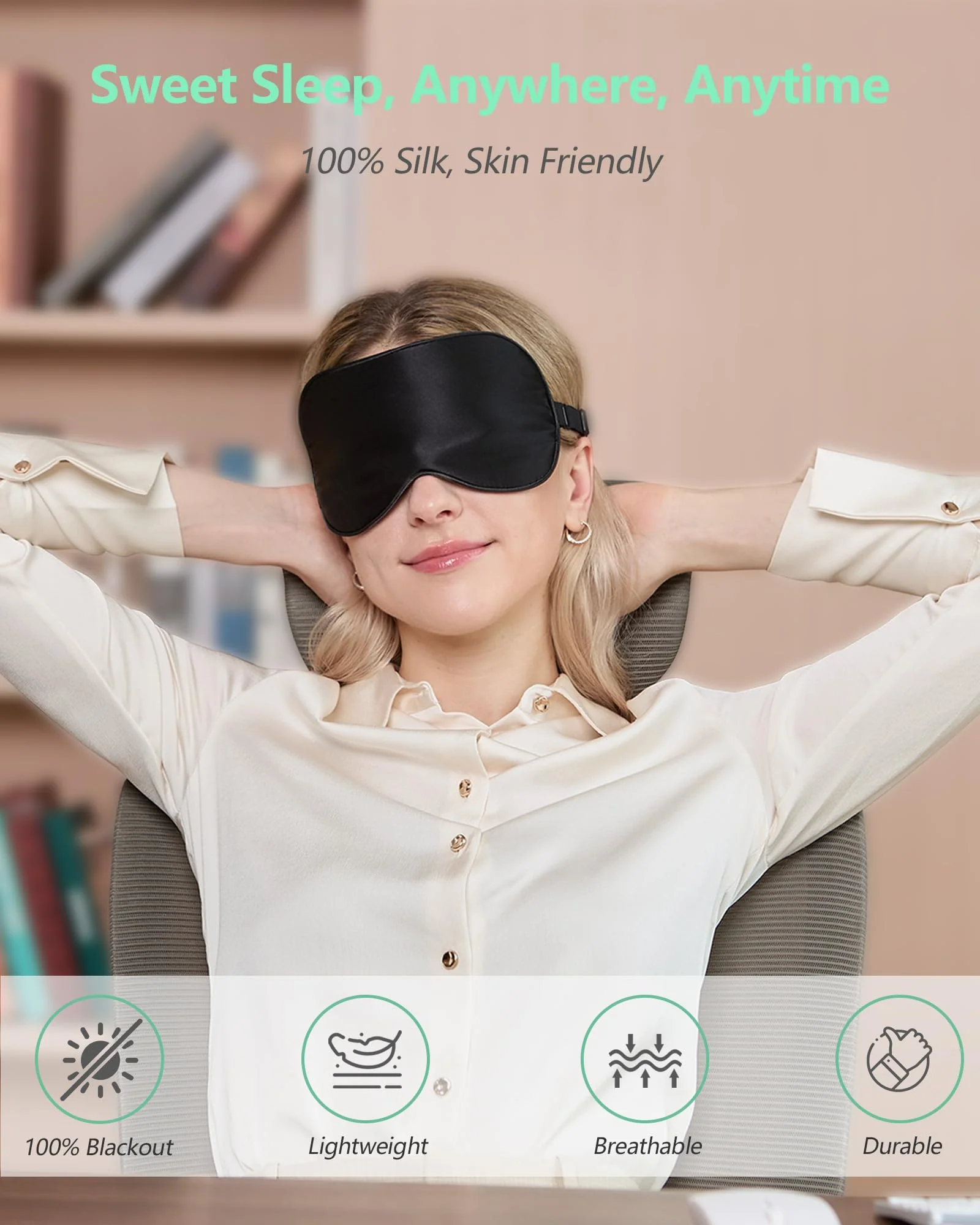 BeeVines 100% Real Mulberry Silk 2 Pack Sleep Mask, Pure Silk Eye Masks with Adjustable Strap for Sleeping, 100% Block Light Eye Shade Cover, Reduces Puffy Eyes Traveling Gifts(Black & Galaxy Grey) - Image 8