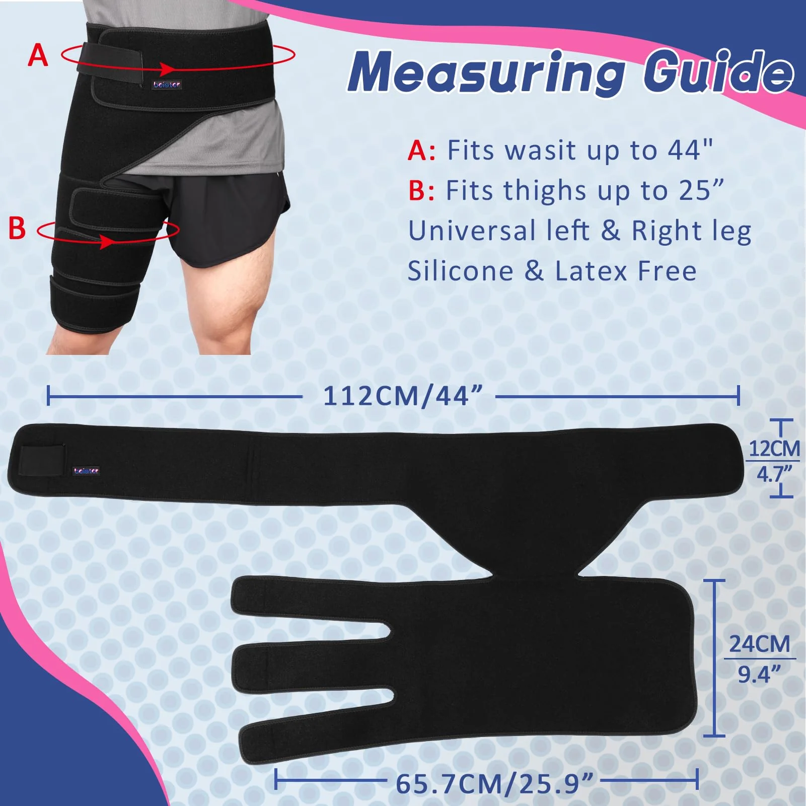 beister Hip & Thigh Brace Support with 5 Elastic Strips, Hamstring Compression Sleeve for Men & Women, Adjustable Groin Compression Wrap for Sciatica Pain Relief, SI Joint, Quad Muscle Strains - Image 5