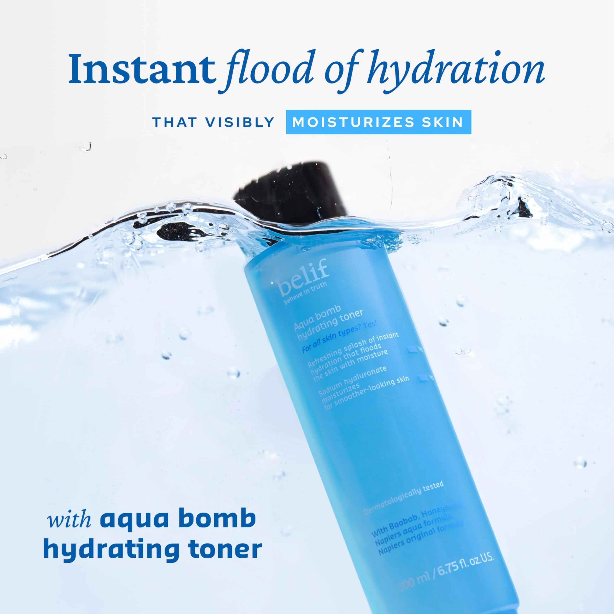 belif Niacinamide Hydrating Toner – Aqua Bomb Lightweight Cooling Toner with Hyaluronic Acid, Soothing and Balancing Formula, Skin Barrier Repair and Radiant Skin, Korean Skincare, 5.07 fl oz - Image 7