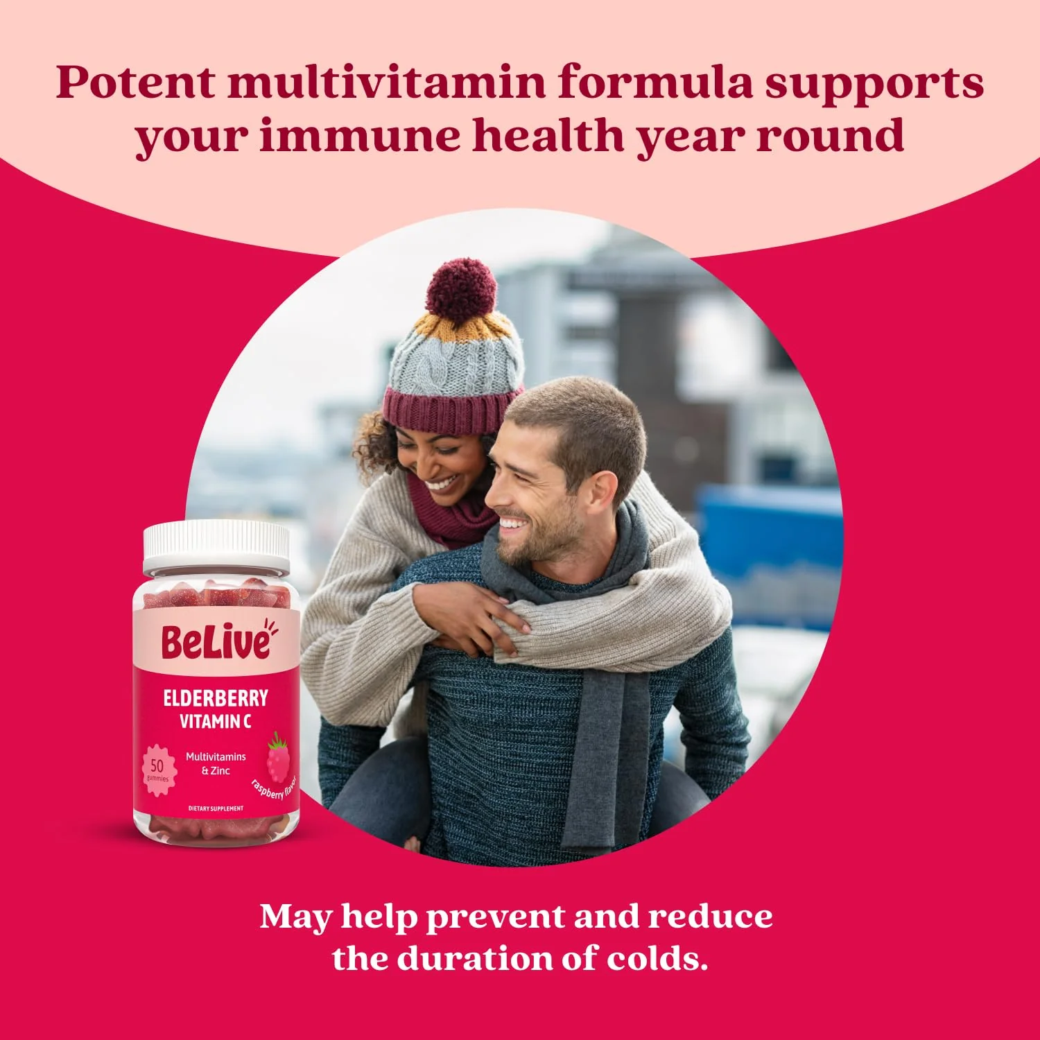 BeLive Elderberry Gummies with Vitamin C, D3 and Zinc - Multivitamin Supplement for Immune Health Support for Kids & Adults - 50 Count - Raspberry Flavor - Image 6
