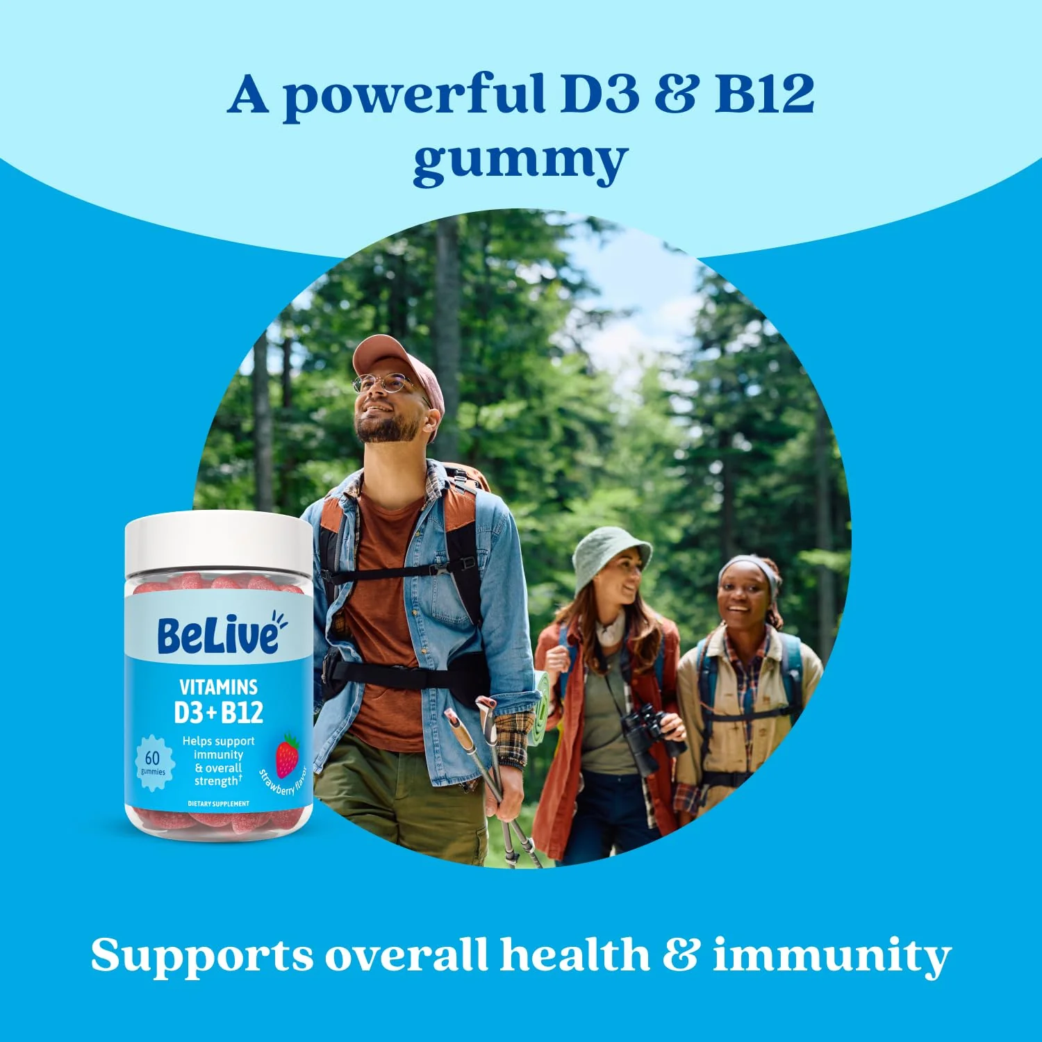 BeLive Vitamin D3 Gummies with B12 Vitamins - 60 Ct I Immune Support Gummies with Vegan Vitamin B12 & D3, Provides Enhanced Bone & Muscle Strength, Hearth Health and Energy - Strawberry Flavor - Image 6
