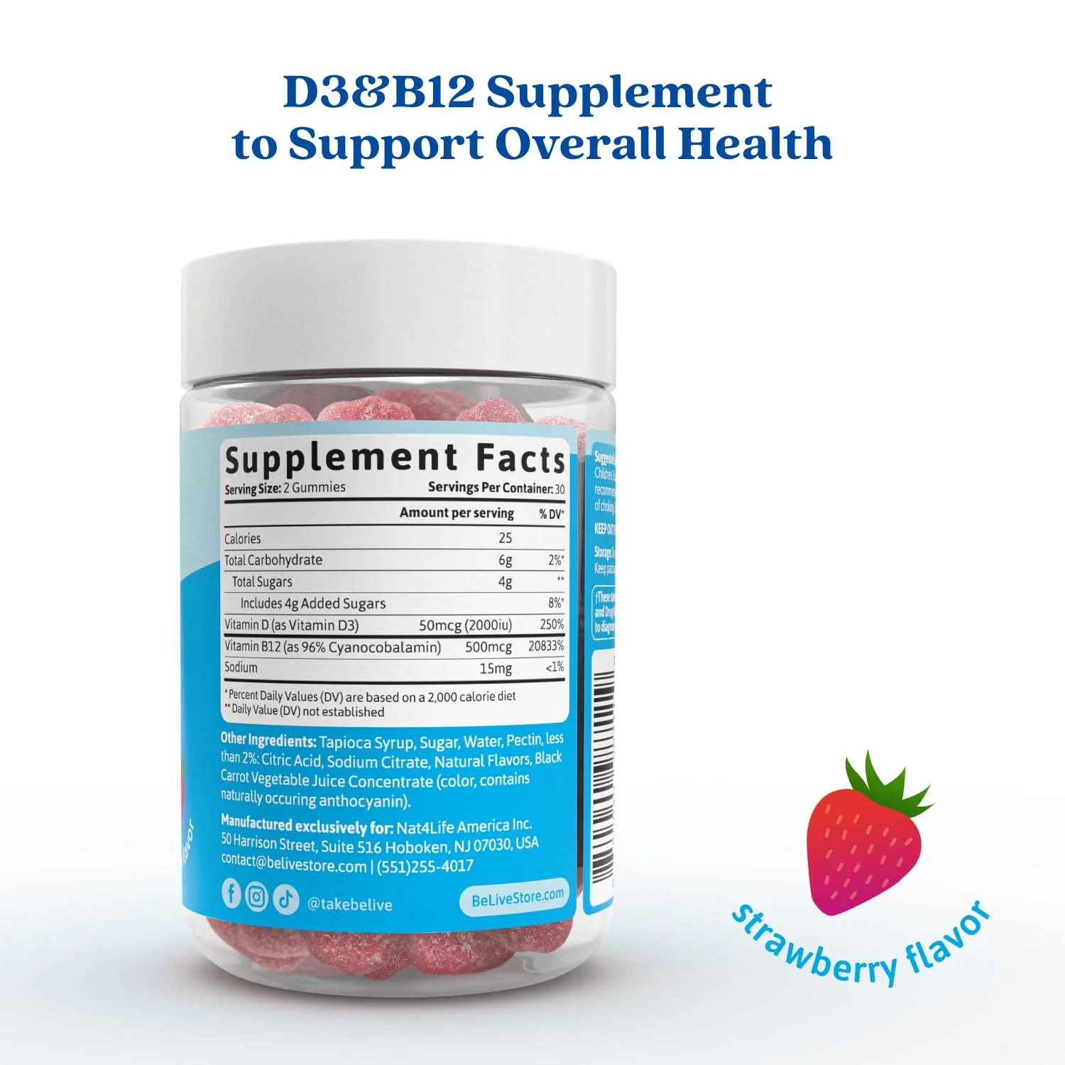 BeLive Vitamin D3 Gummies with B12 Vitamins - 60 Ct I Immune Support Gummies with Vegan Vitamin B12 & D3, Provides Enhanced Bone & Muscle Strength, Hearth Health and Energy - Strawberry Flavor - Image 8