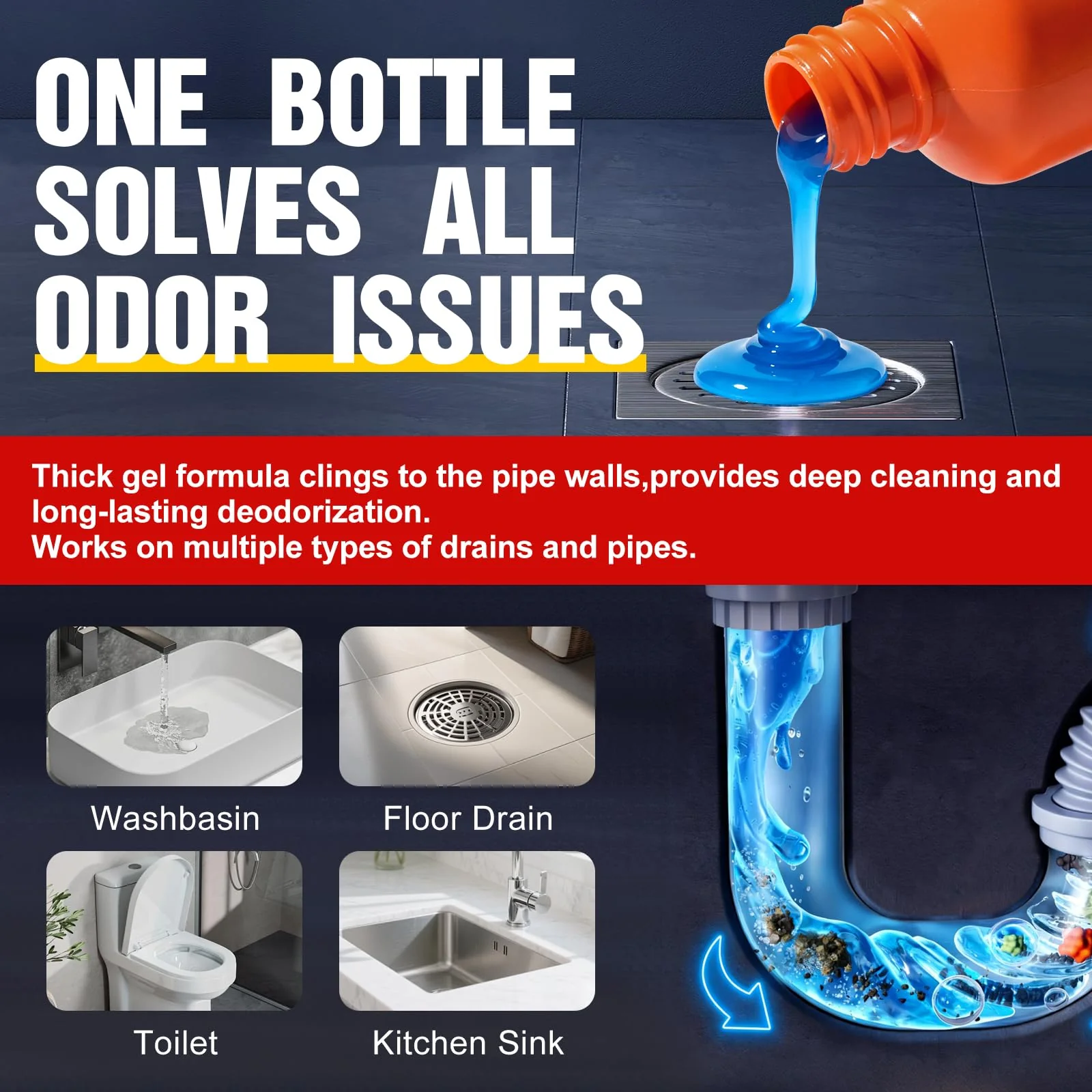 Bell Bird Drain Clog Remover & Pipe Cleaner - Thick Power Gel Dissolves Hair, Grease, and Soap Scum - Septic Safe Odor Eliminator for Kitchen Sinks, Tubs, Showers & Toilets (Pack of 4) - Image 6