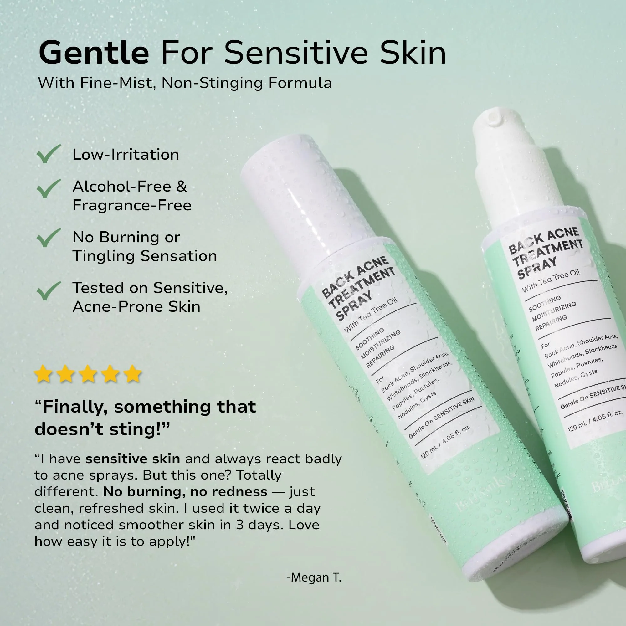 BellamiLuxx Back and Body Acne Treatment Spray: 2% Salicylic Acid & Tea Tree Oil Bacne Spray for Clear, Soothe & Moisturize - Effective for Men, Women, Teens with Back, Shoulder, Arm, and Chest Acne - Image 3
