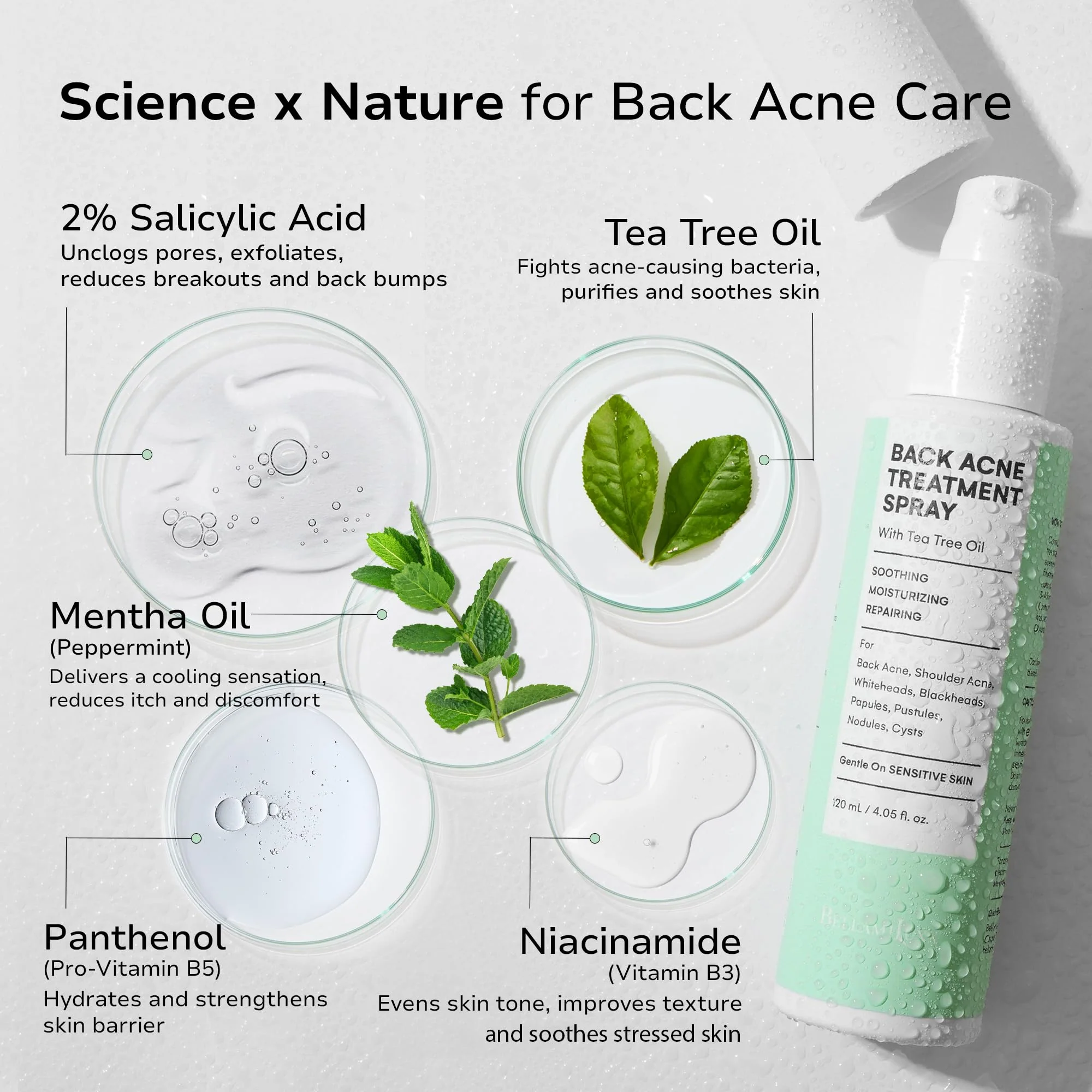 BellamiLuxx Back and Body Acne Treatment Spray: 2% Salicylic Acid & Tea Tree Oil Bacne Spray for Clear, Soothe & Moisturize - Effective for Men, Women, Teens with Back, Shoulder, Arm, and Chest Acne - Image 4