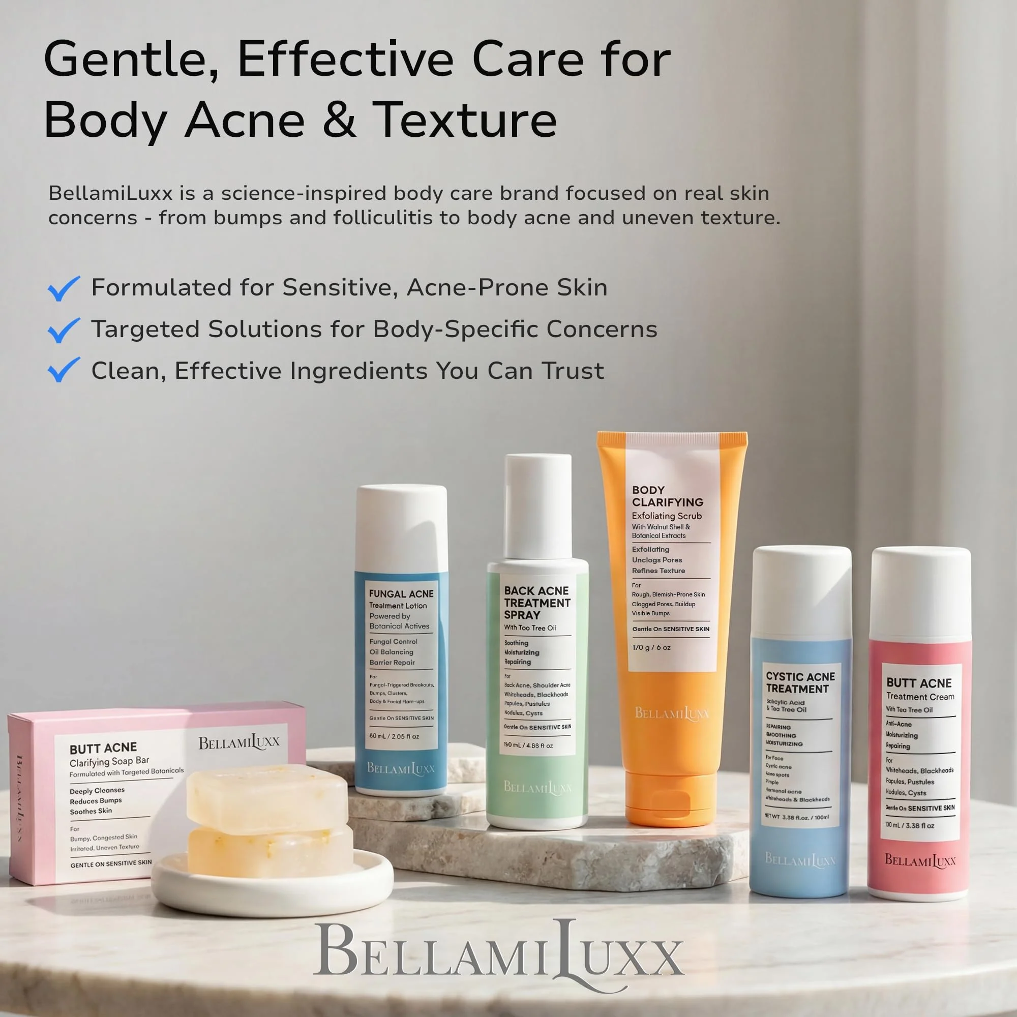 BellamiLuxx Folliculitis Acne Lotion for Body: Helps Reduce Itch, Redness, Body Acne, Bumps & Uneven Texture with Salicylic & Glycolic Acid + Botanicals - Gentle Care for Folliculitis-Prone Skin - Image 2