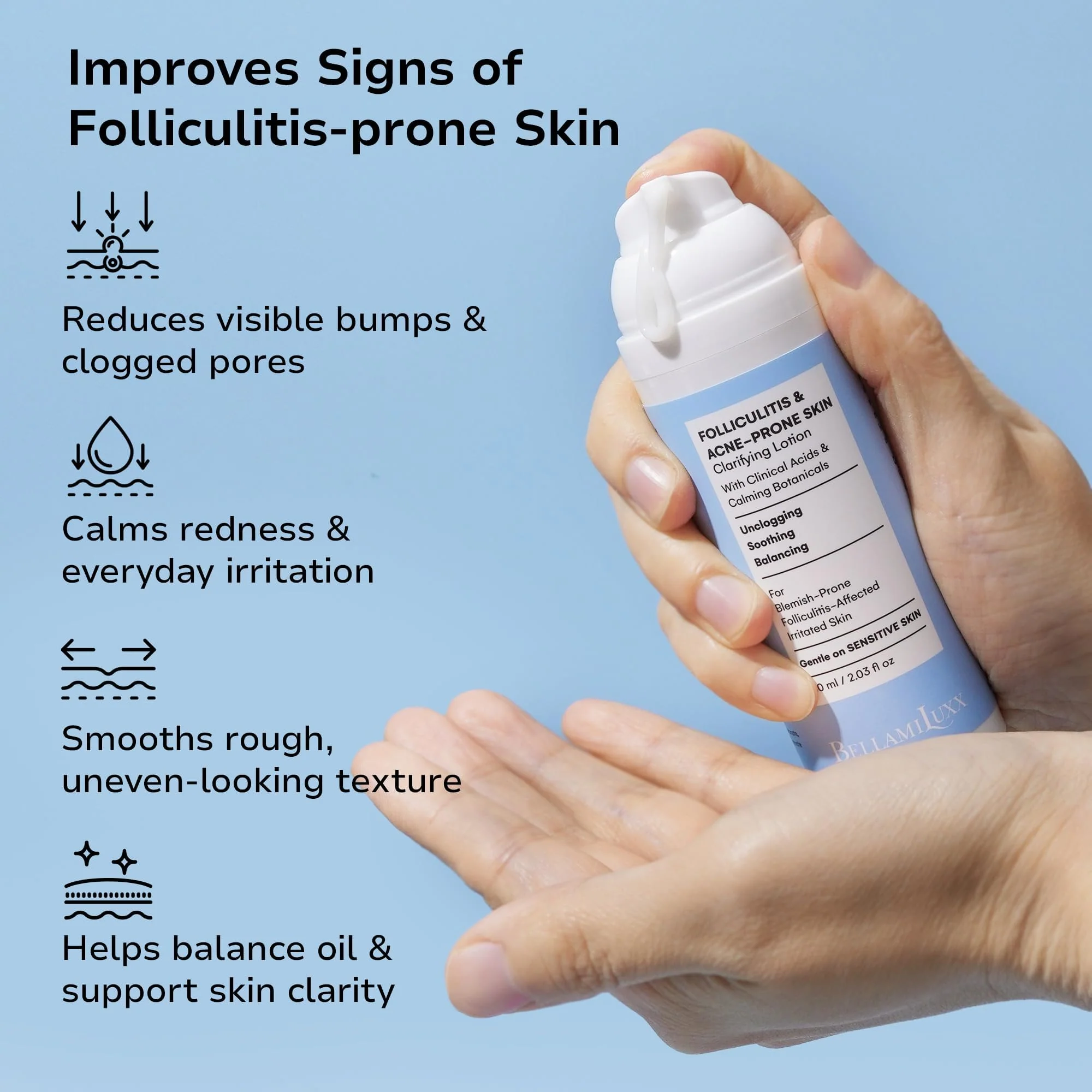 BellamiLuxx Folliculitis Acne Lotion for Body: Helps Reduce Itch, Redness, Body Acne, Bumps & Uneven Texture with Salicylic & Glycolic Acid + Botanicals - Gentle Care for Folliculitis-Prone Skin - Image 7