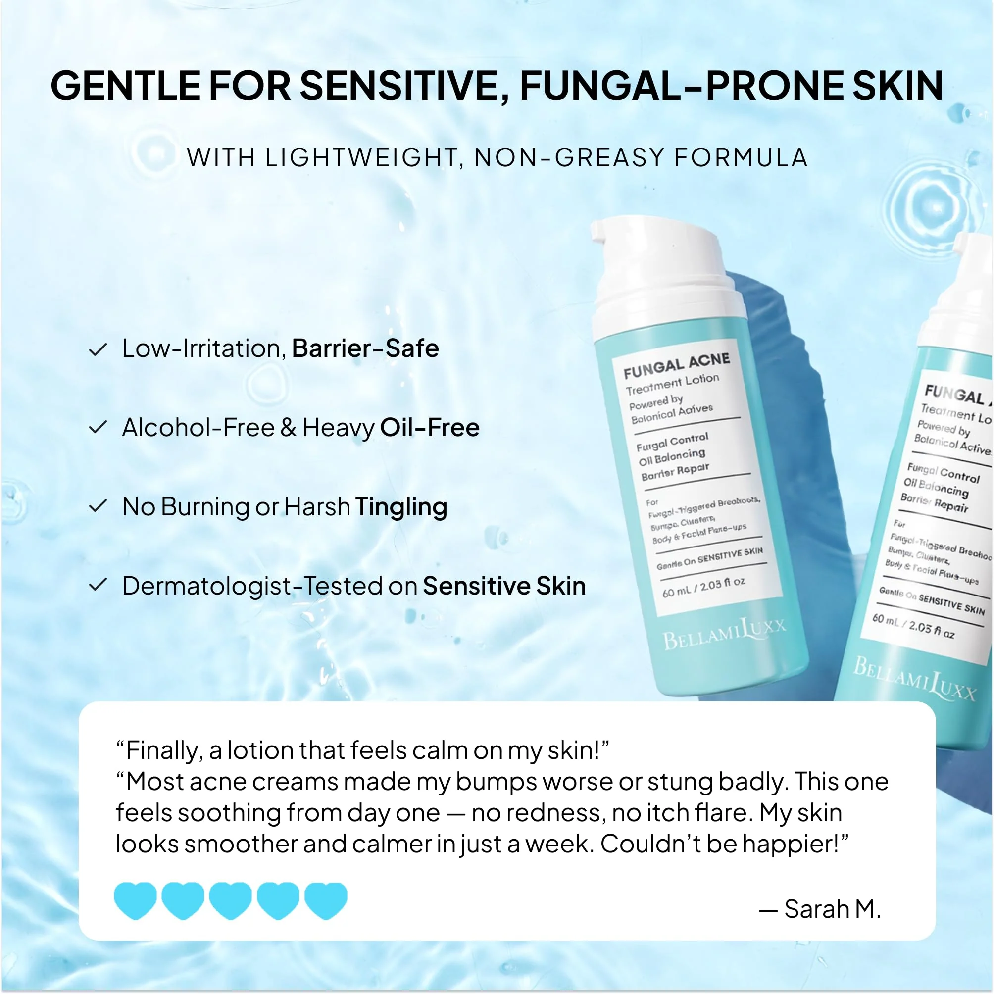 BellamiLuxx Fungal Acne Treatment Lotion: Effective Face & Body Pimple Cream for Bumps, Clusters, Itch & Redness – Fungal Prone Skin Acne Treatment Moisturizer for Teens & Adults with Natural Actives - Image 5