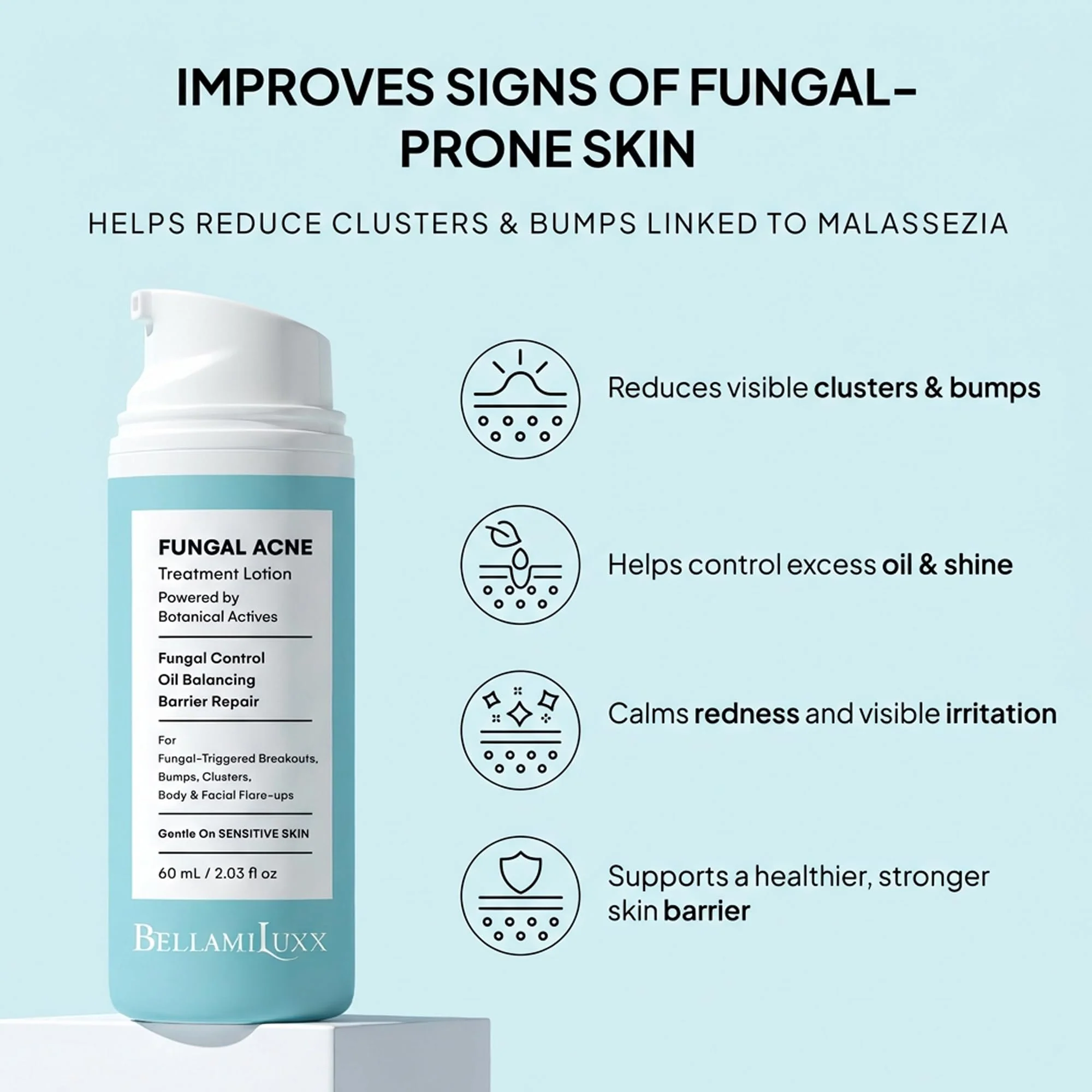 BellamiLuxx Fungal Acne Treatment Lotion: Effective Face & Body Pimple Cream for Bumps, Clusters, Itch & Redness – Fungal Prone Skin Acne Treatment Moisturizer for Teens & Adults with Natural Actives - Image 9