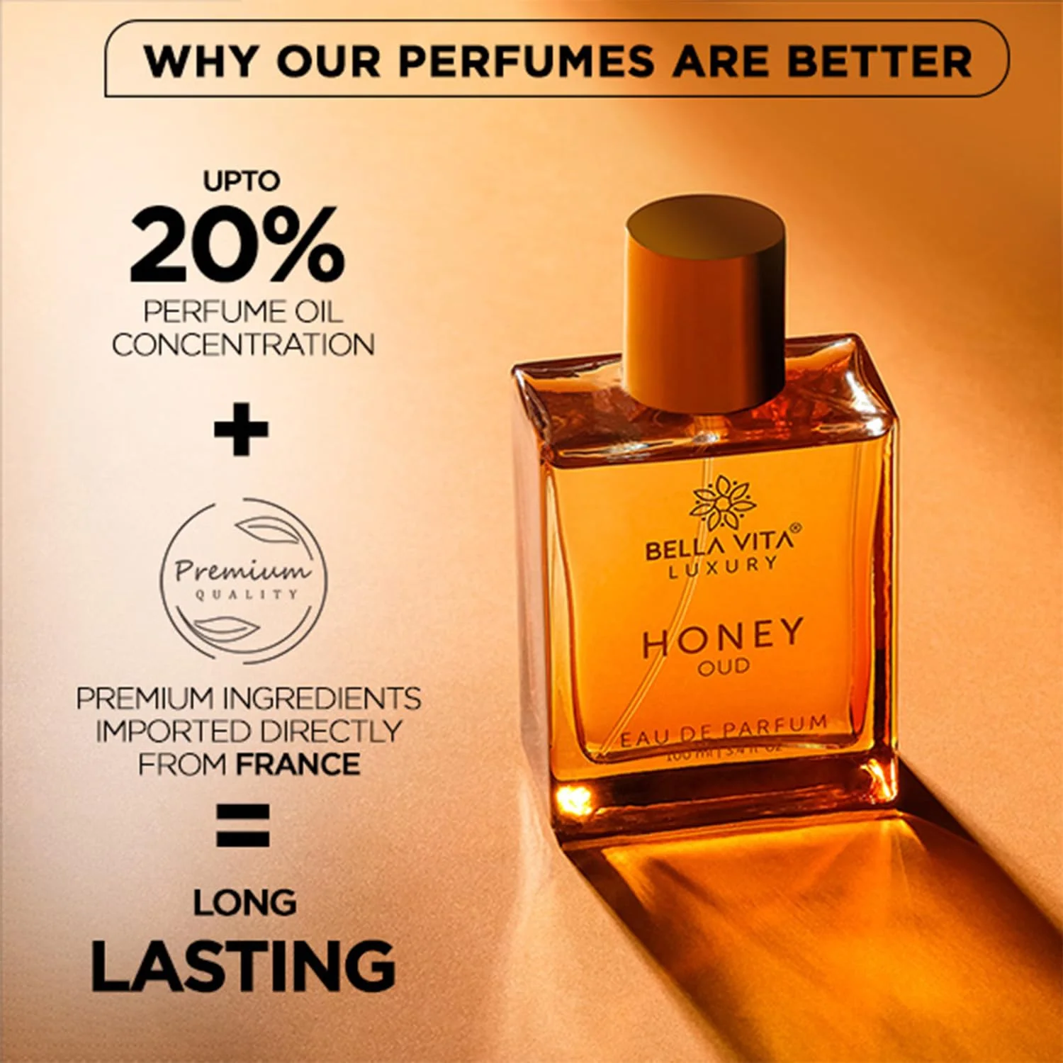 Bellavita Luxury Honey Oud Eau de Parfum | 100 ml (3.4 fl.oz.) | Perfume for Men and Women | Sweet Honey, Bergamot, Oud, and Amber Notes | Women's Day Special - Image 5