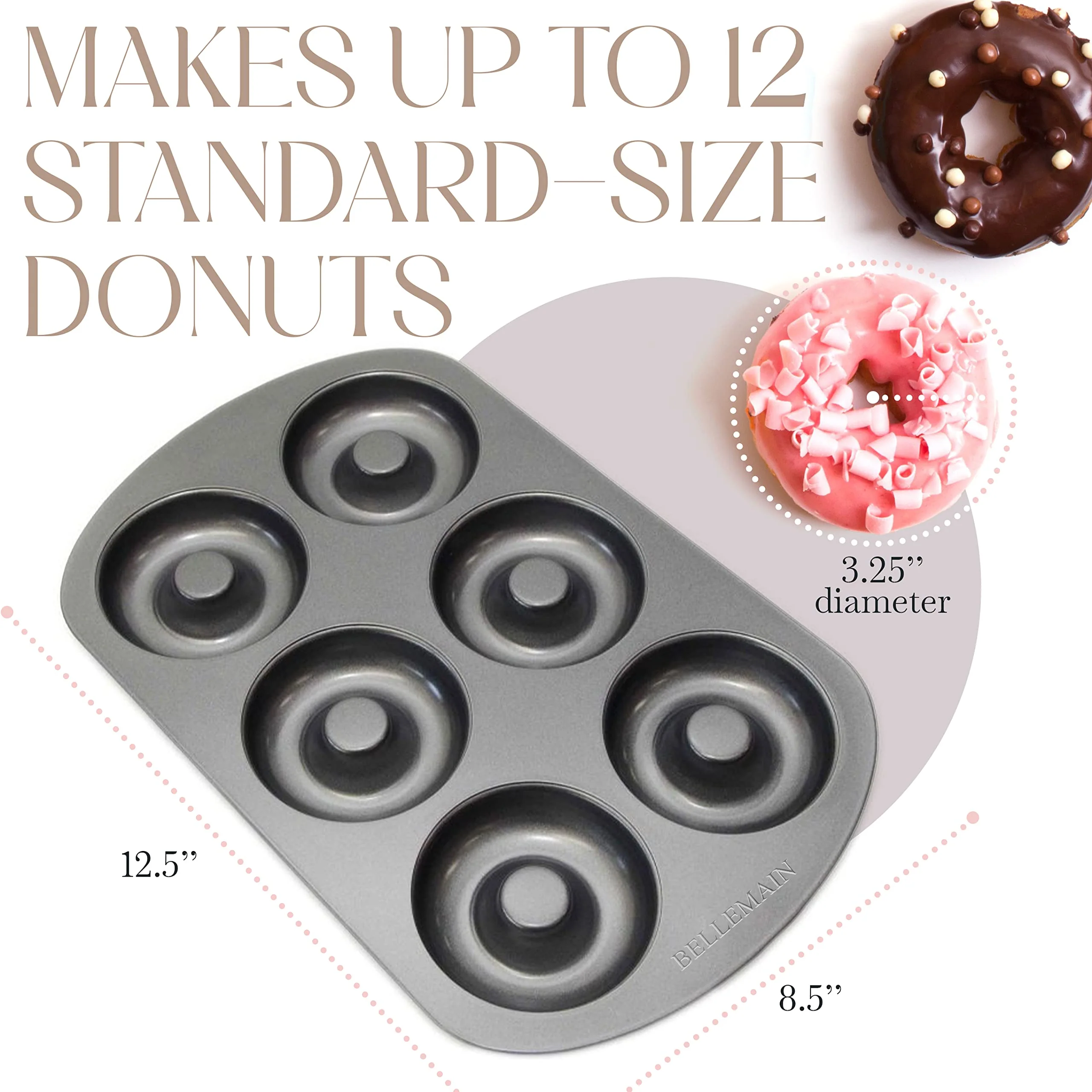 Bellemain Premiere Donut Pan for Baking | Nonstick 12.5 x 8.5” Doughnut Pan with 6-Doughnut Molds | Steel Donut Trays | Make Perfect Bagels and Cake Donuts (2) - Image 6