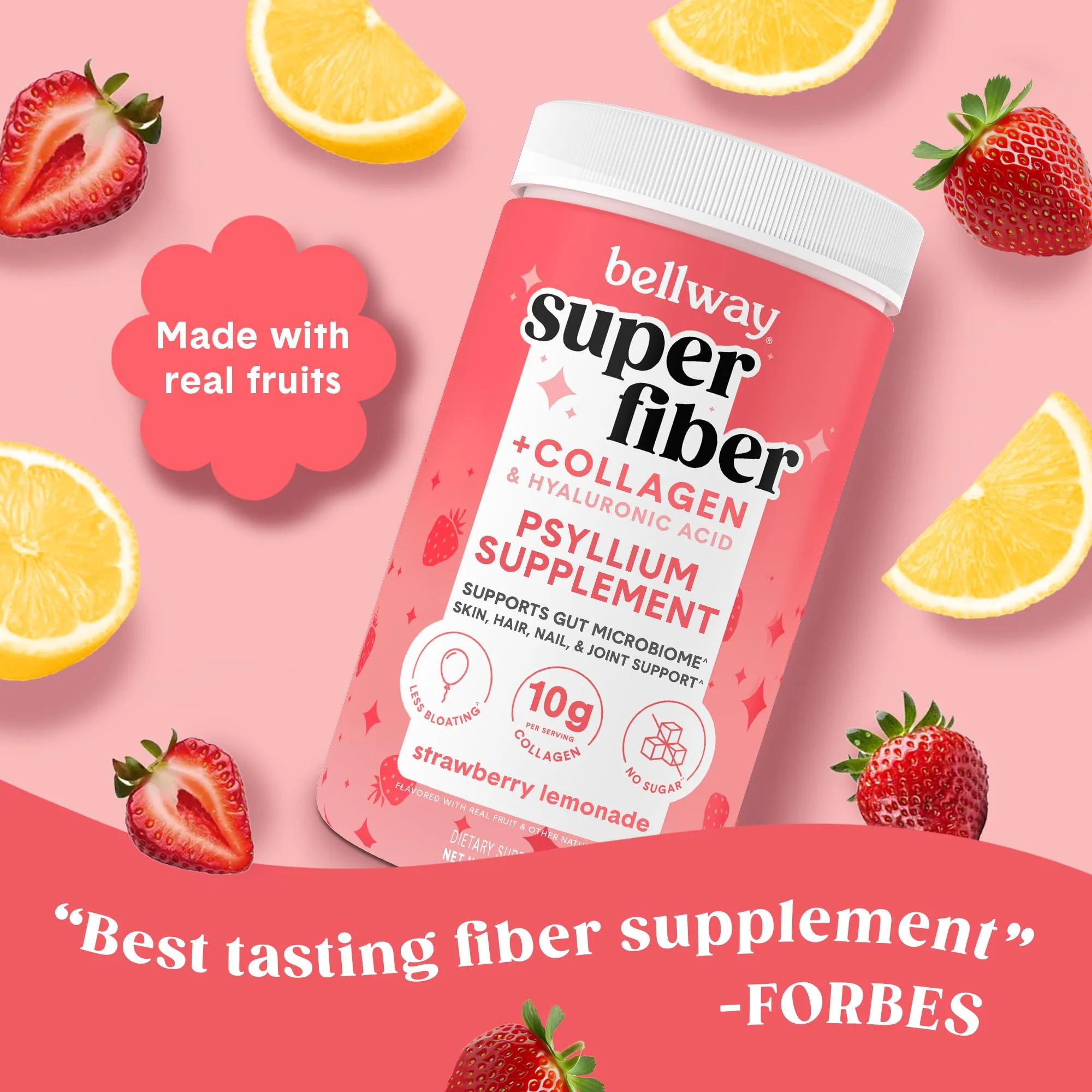Bellway Super Fiber Powder + Collagen, Sugar-Free Psyllium Husk Powder with Collagen Peptides and Hyaluronic Acid for Gut Health, Healthy Skin, Nails, Bones & Joints, Strawberry Lemonade (11 Servings) - Image 7